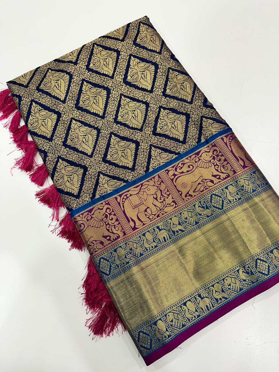 Banarasi Silk Cotton Navy Colour Woven Design Saree