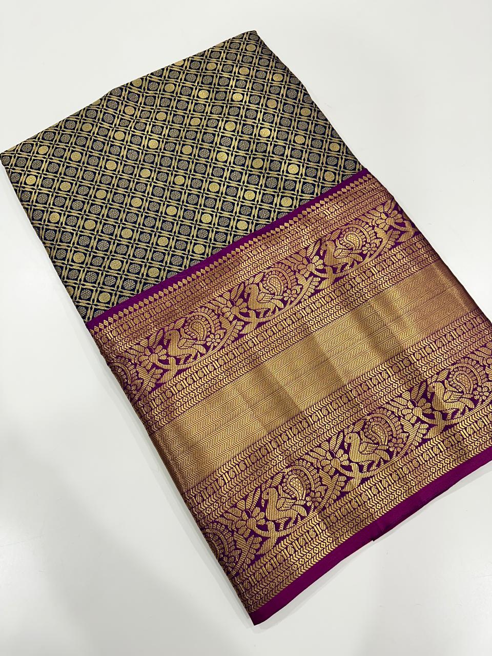 Elegant Black Gold Woven Border Saree