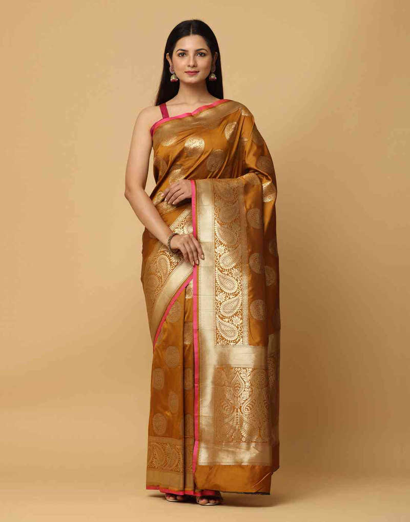 Mustard Colour Banarasi Katan Silk Kanchi Zari Weaving Saree