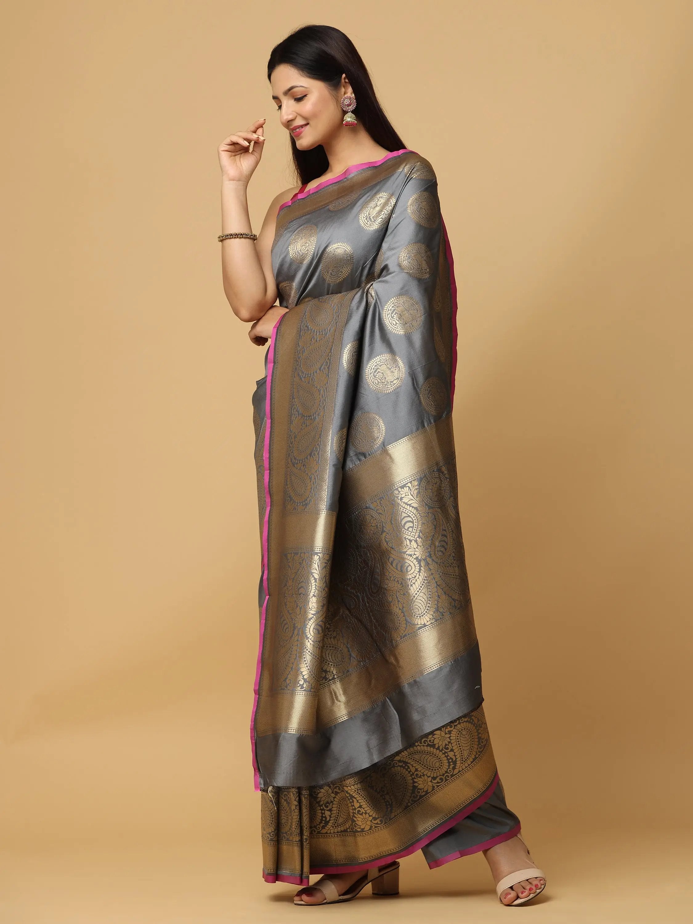 Pure Banarasi Katan Silk Kanchi Zari Weaving Saree