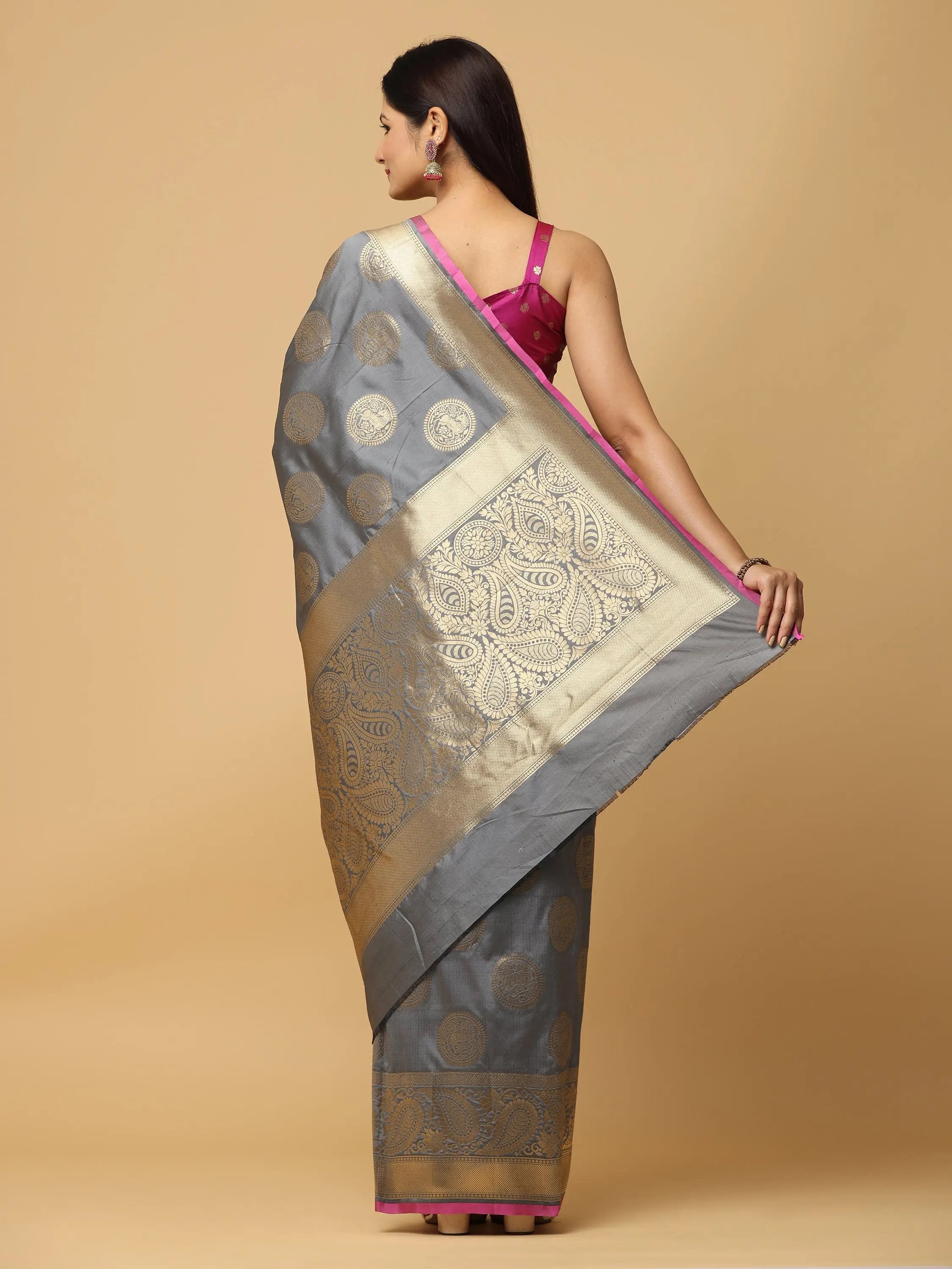 Pure Banarasi Katan Silk Kanchi Zari Weaving Saree