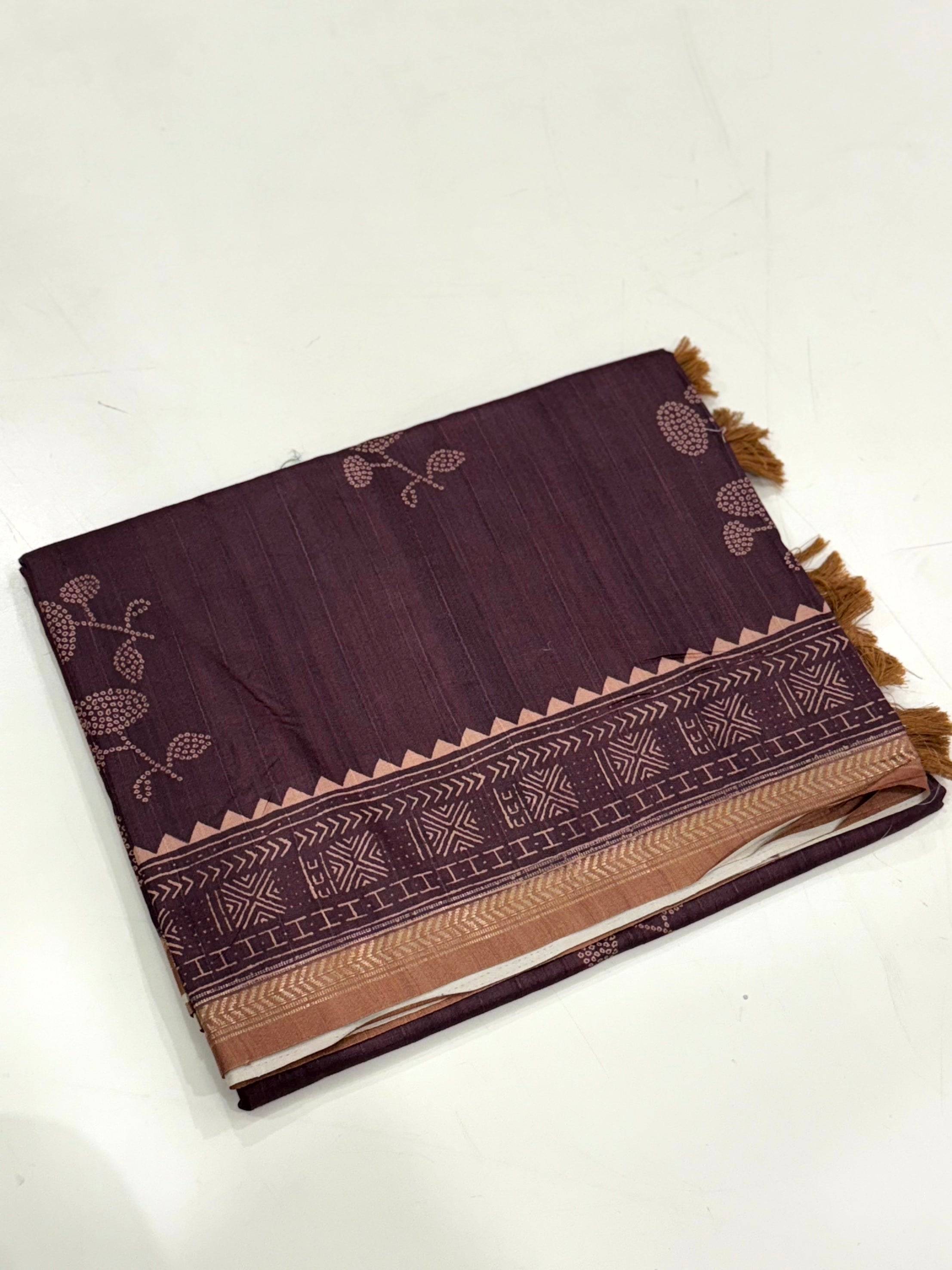 Tussar Ghicha Silk Bandhani Print Saree