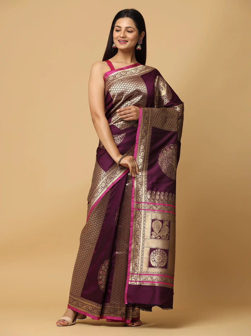 Pure Banarasi Katan Silk Kanchi Zari Weaving Saree