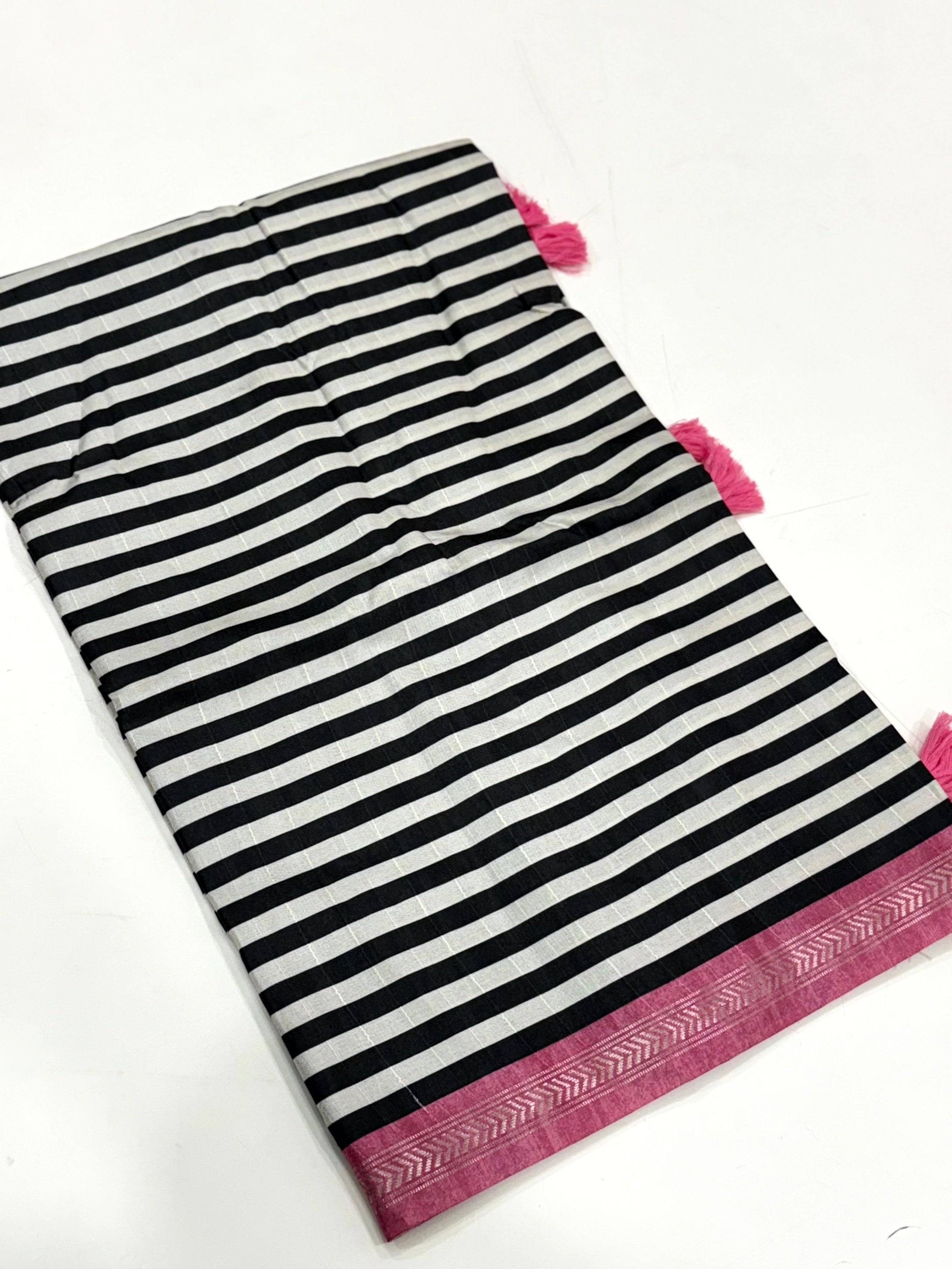 Tussar Ghicha Silk Striped Printed Saree
