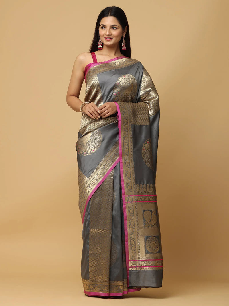 Pure Banarasi Katan Silk Kanchi Zari Weaving Saree