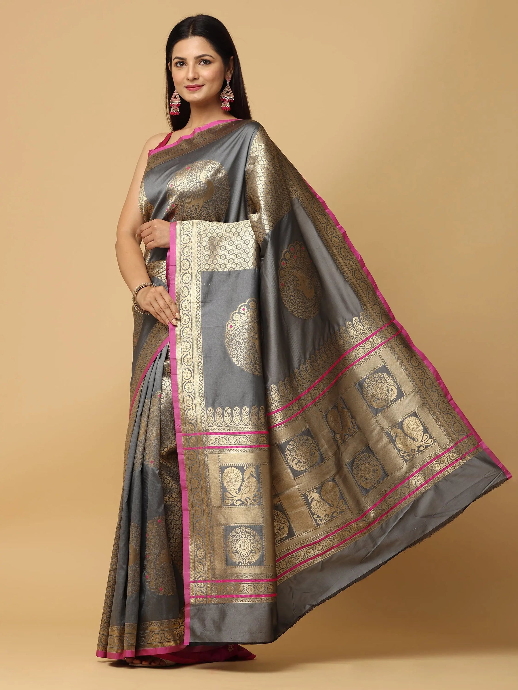 Pure Banarasi Katan Silk Kanchi Zari Weaving Saree