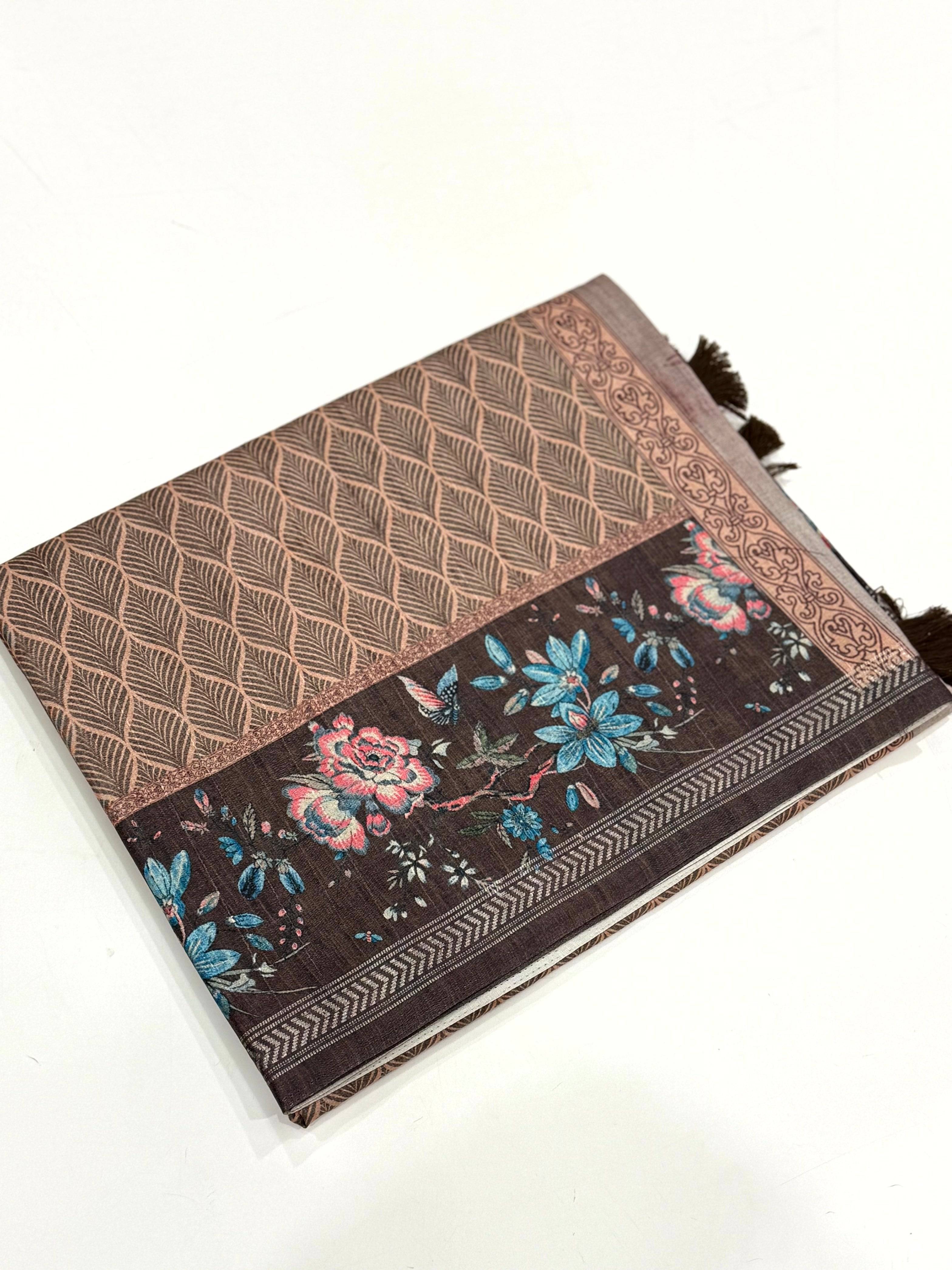 Coffee Brown Geometric Ghicha Silk Saree