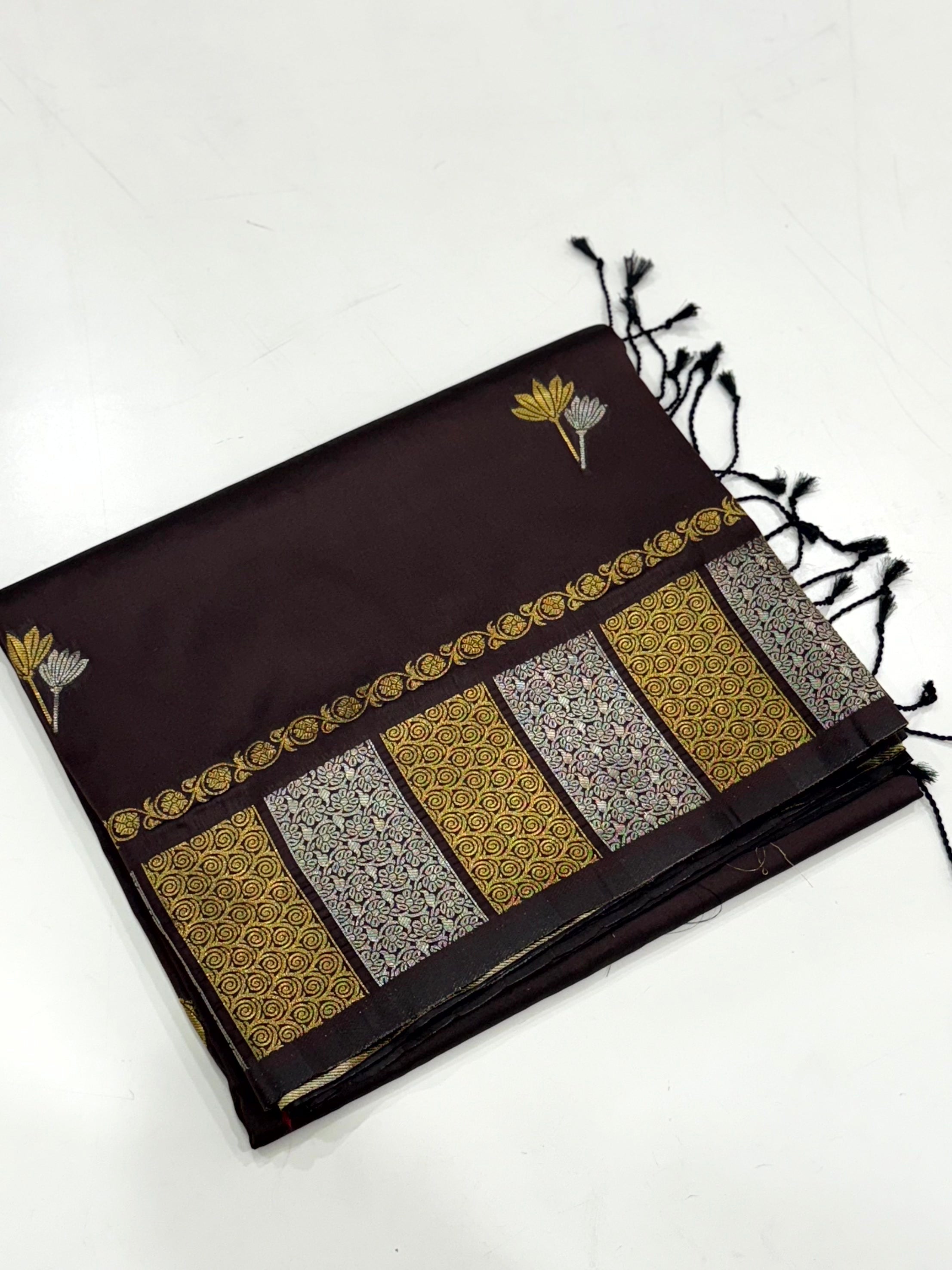 Brown Soft Silk Sona Chandi Butta Saree