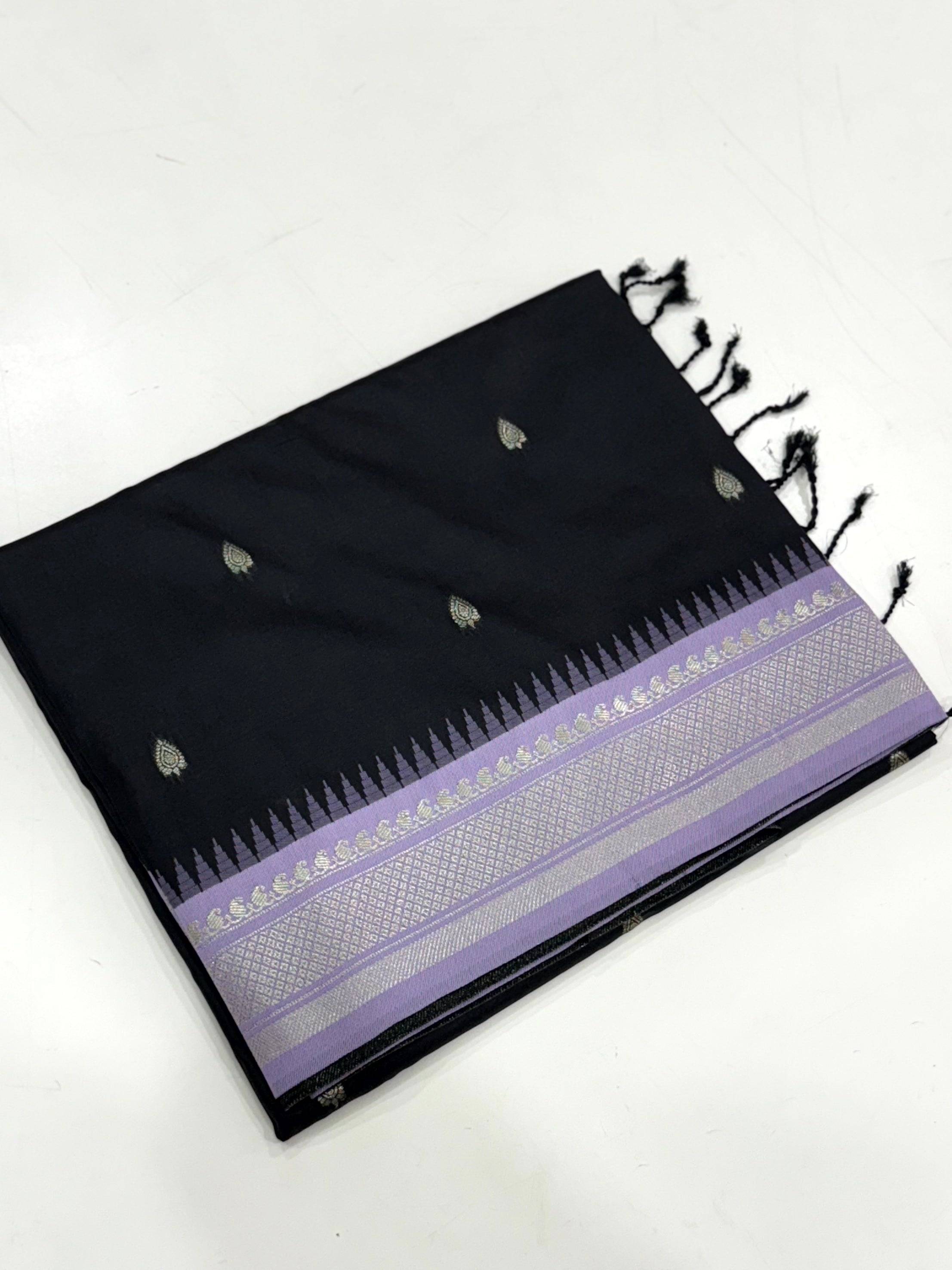 Black Soft Silk Gadwal Border Saree