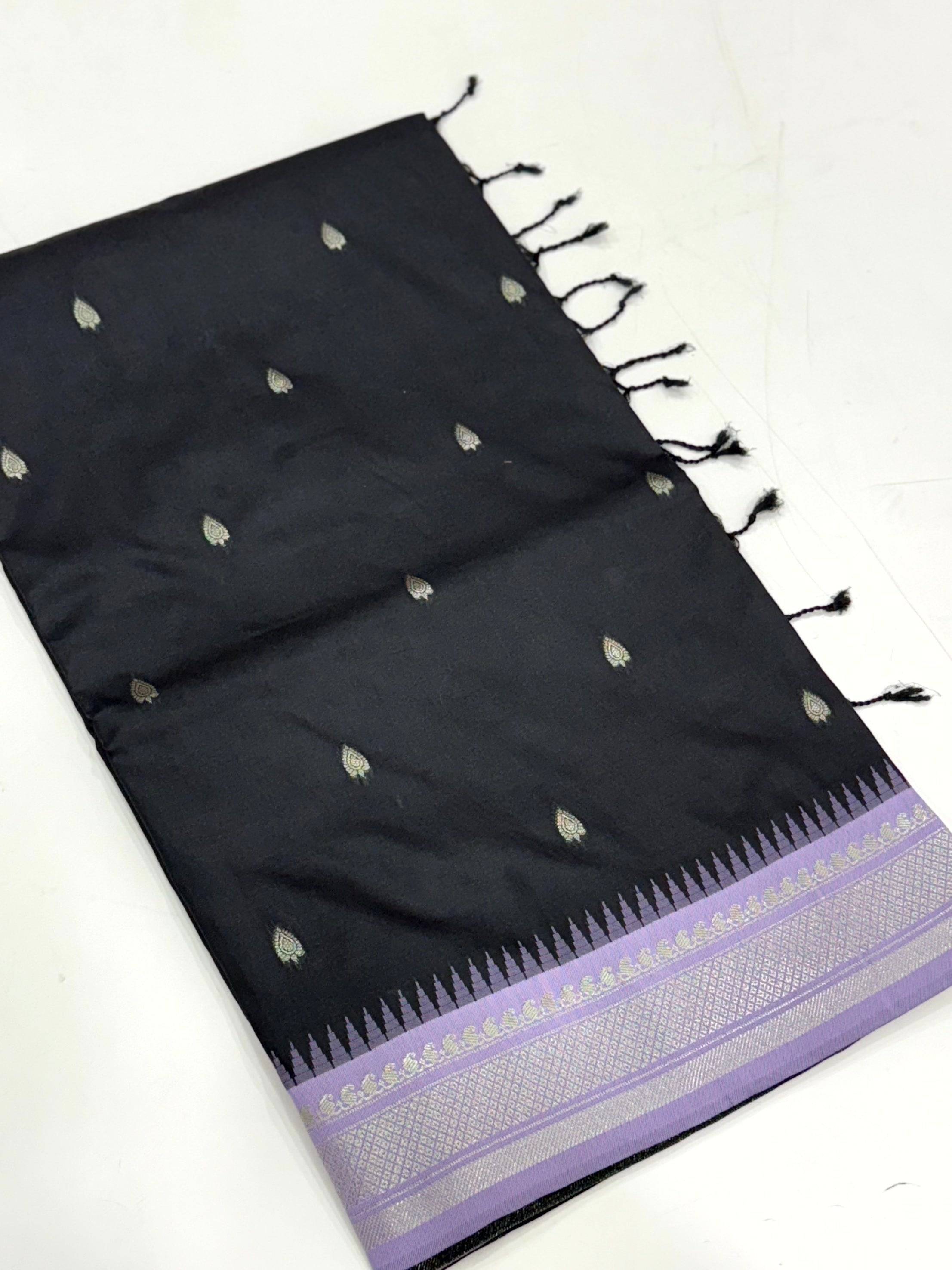 Black Soft Silk Gadwal Border Saree