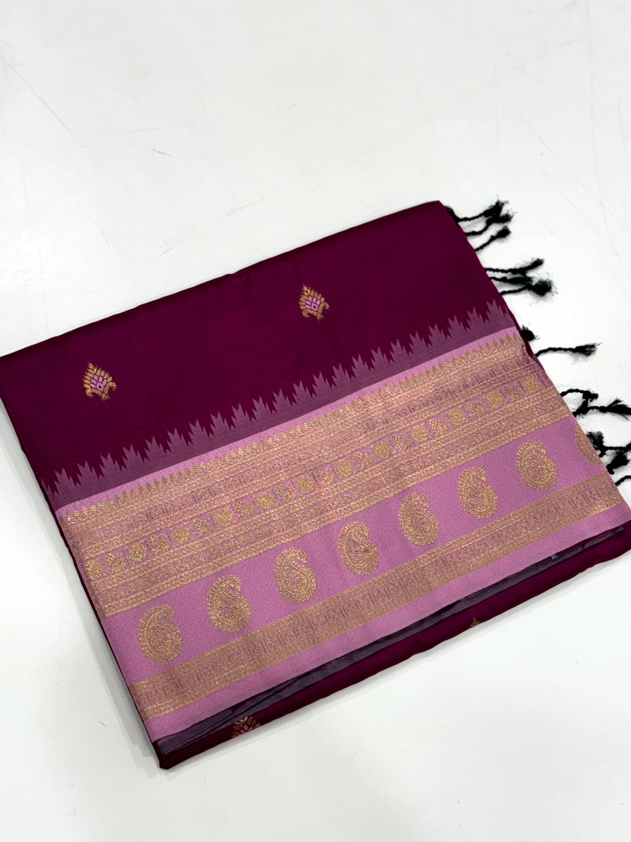 Wine Soft Silk Gadwal Border Saree