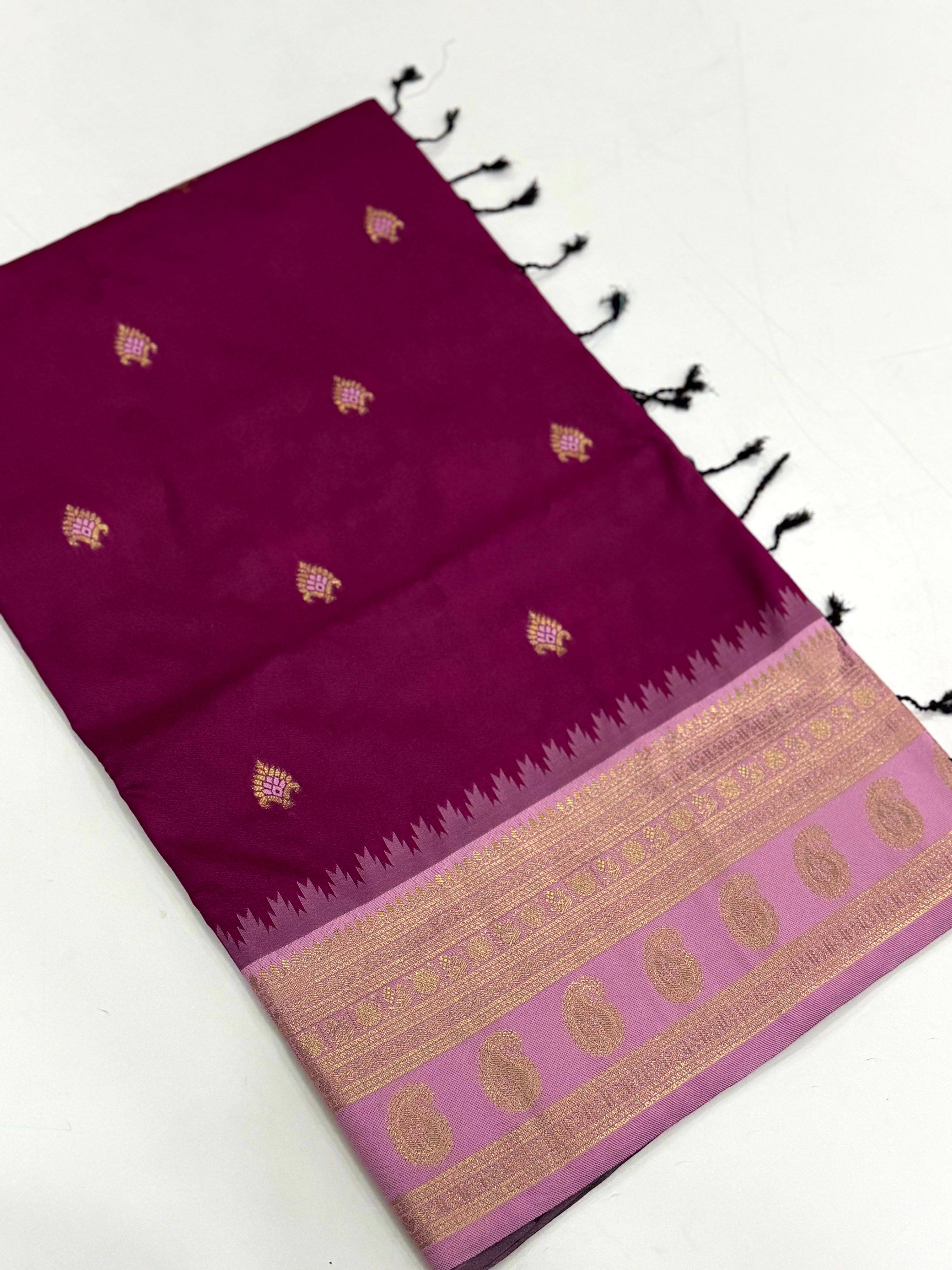 Wine Soft Silk Gadwal Border Saree