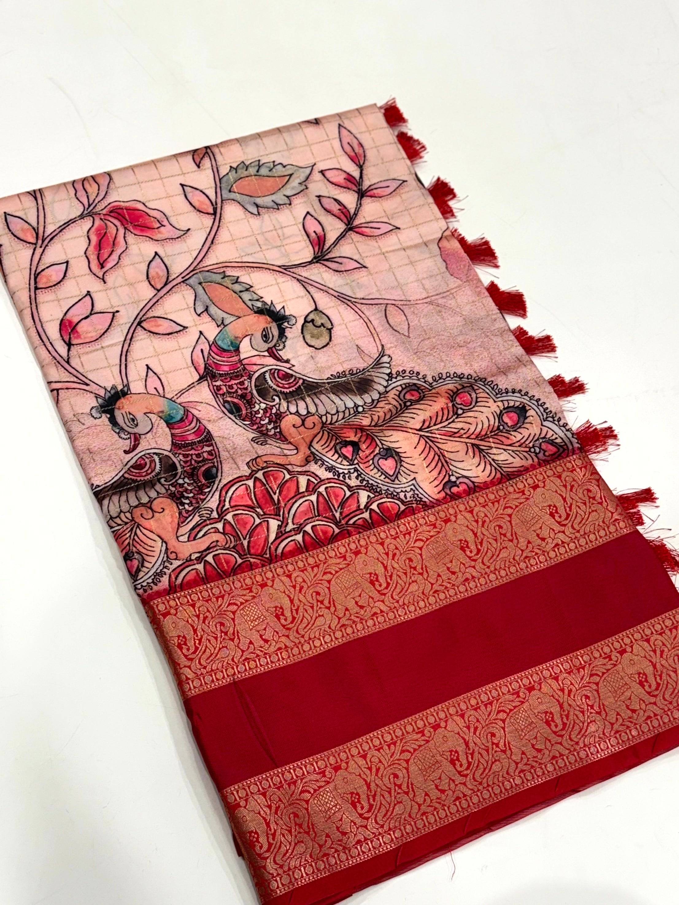 Ethereal Pink Kalamkari Printed Saree