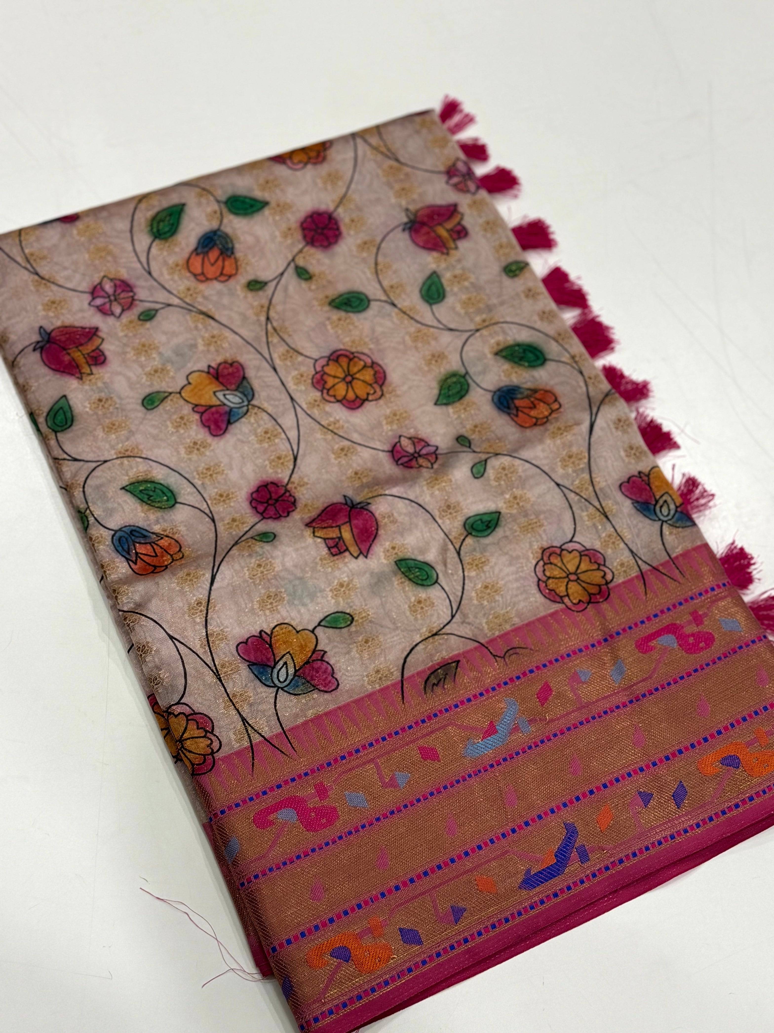 Ethereal Kalamkari Printed Tissue Saree