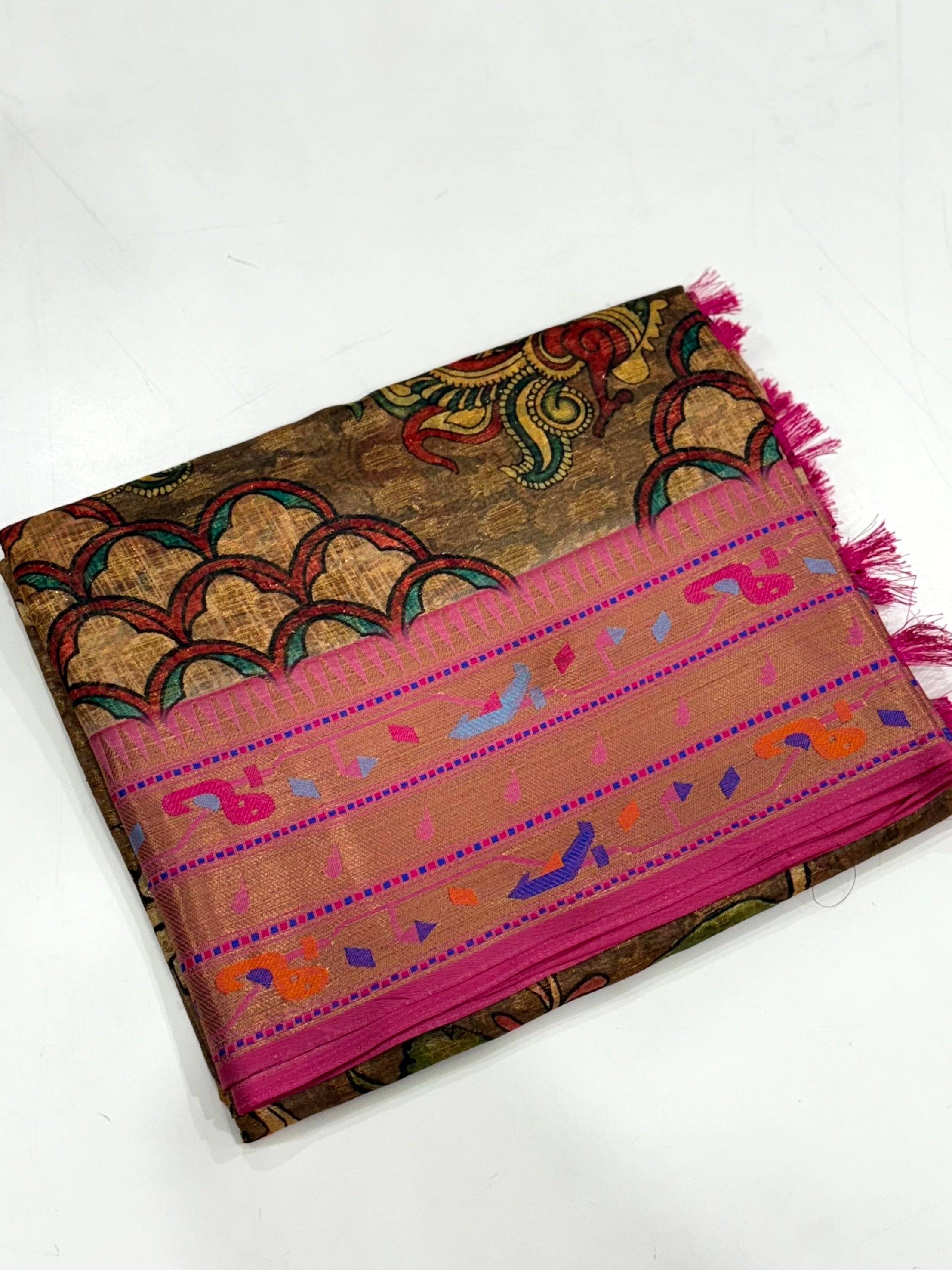 Heritage Kalamkari Printed Tissue Saree