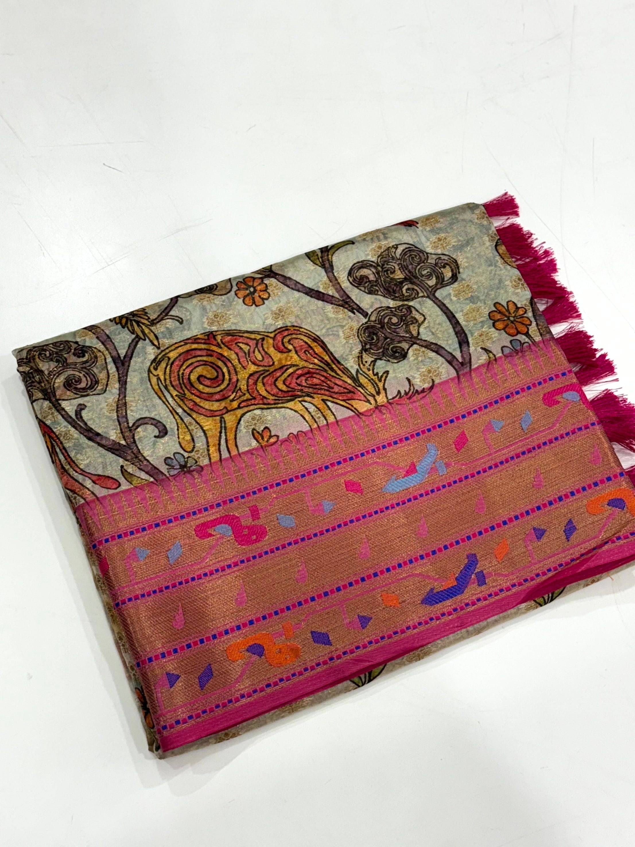 Elegant Kalamkari Printed Tissue Saree