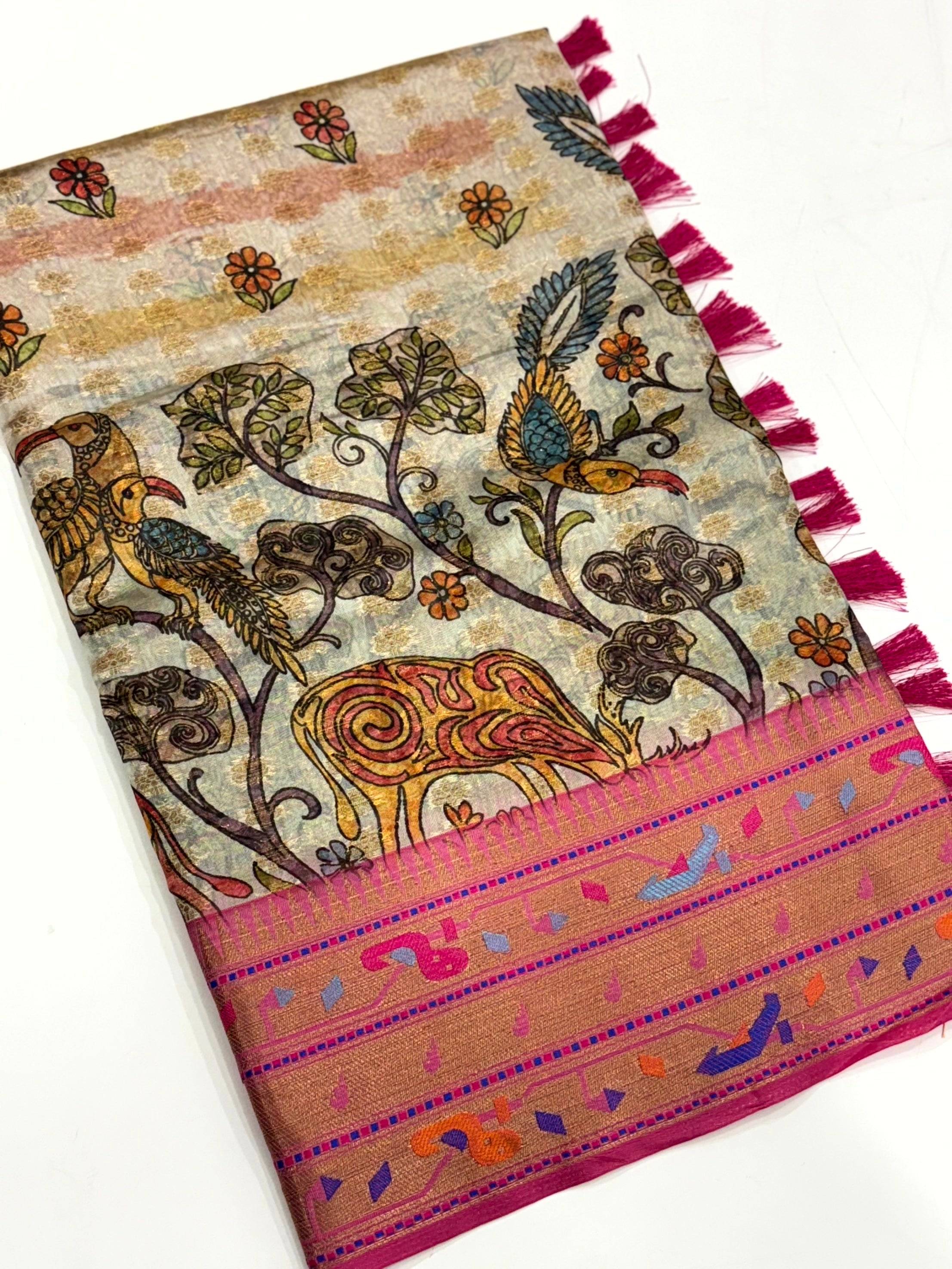 Elegant Kalamkari Printed Tissue Saree