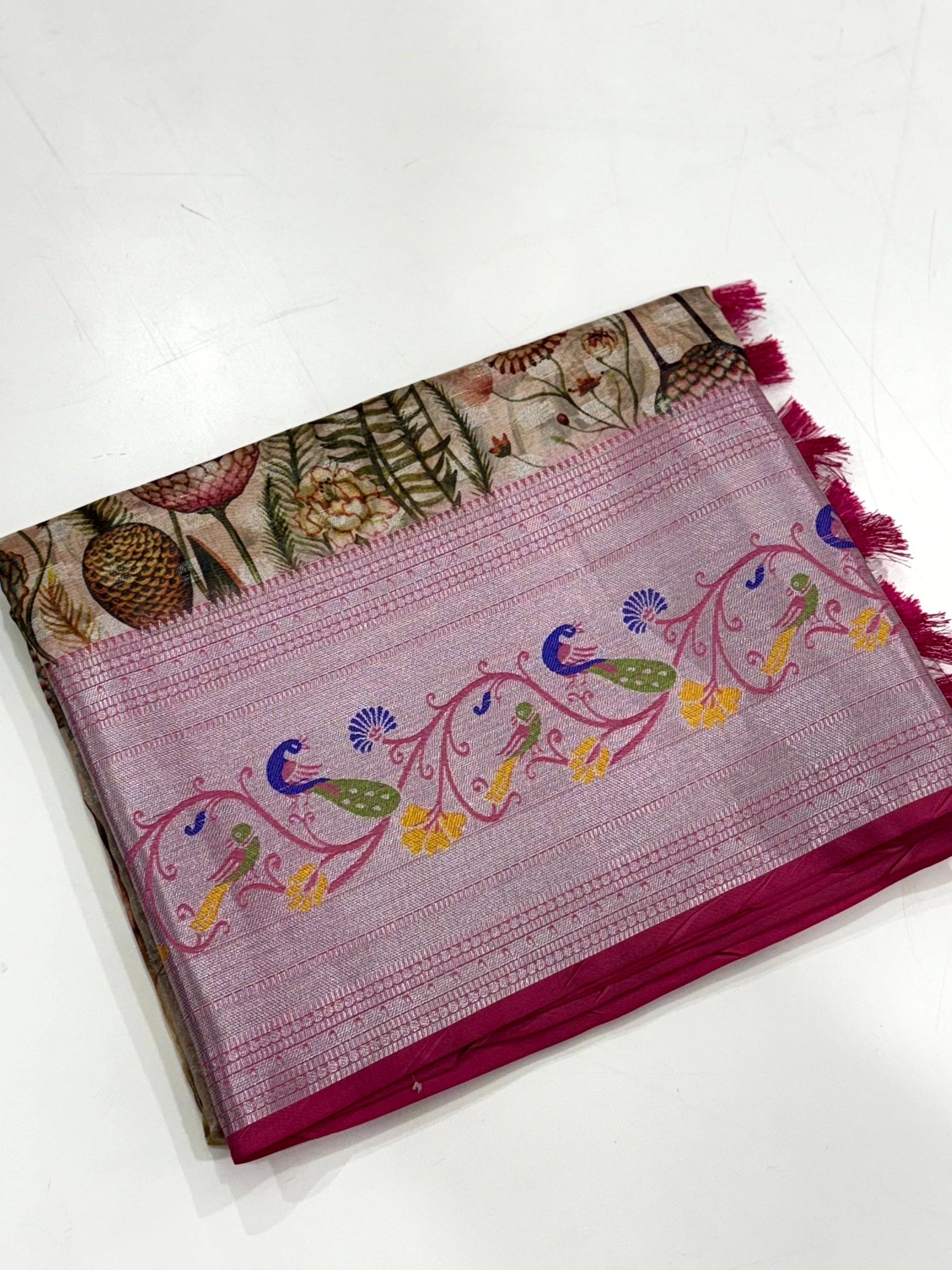 Beige Organza Tissue Saree