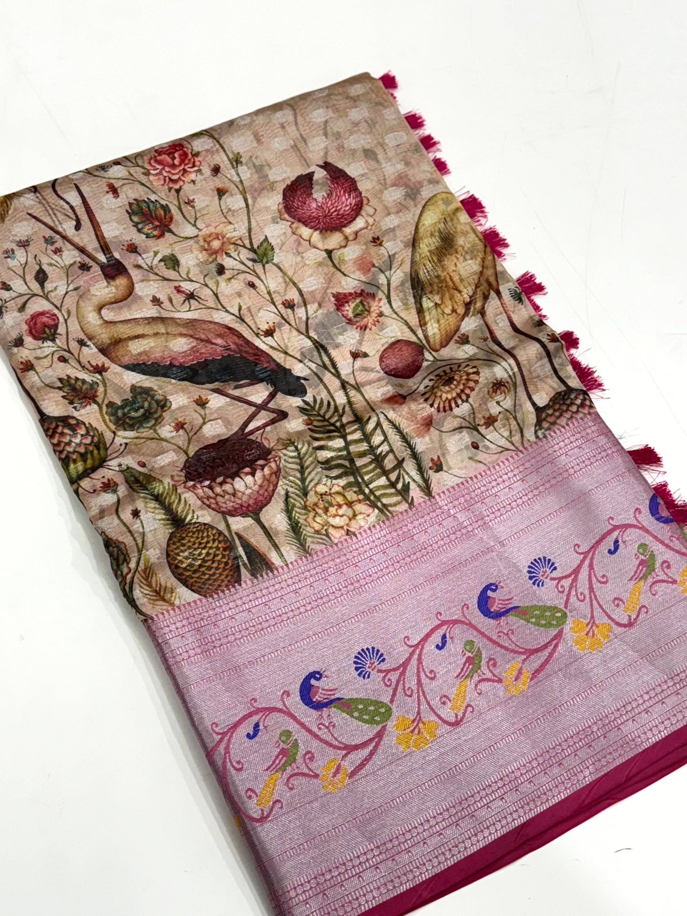 Beige Organza Tissue Saree