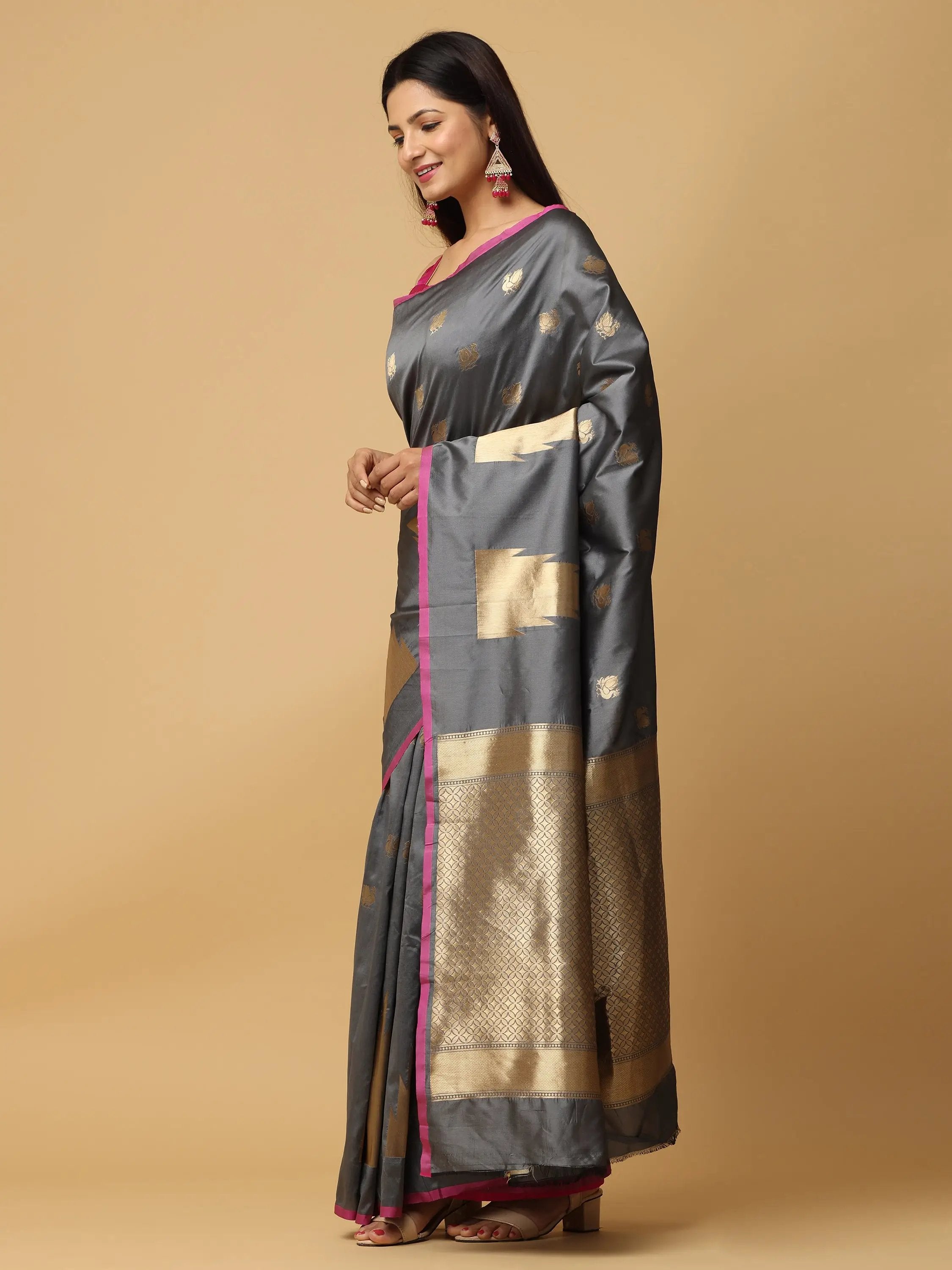 Pure Banarasi Katan Silk Kanchi Zari Weaving Saree