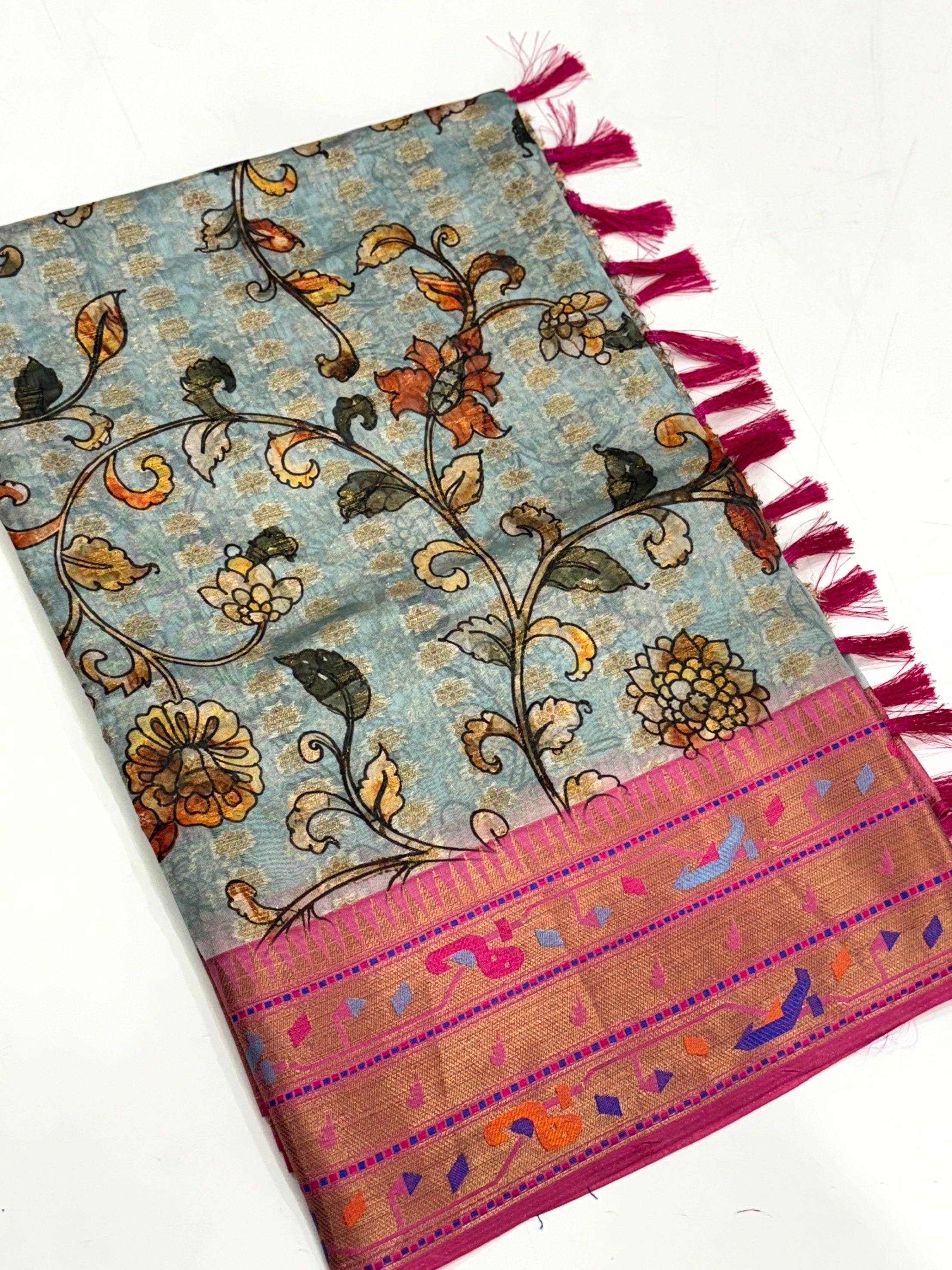 Regal Kalamkari Printed Tissue Saree