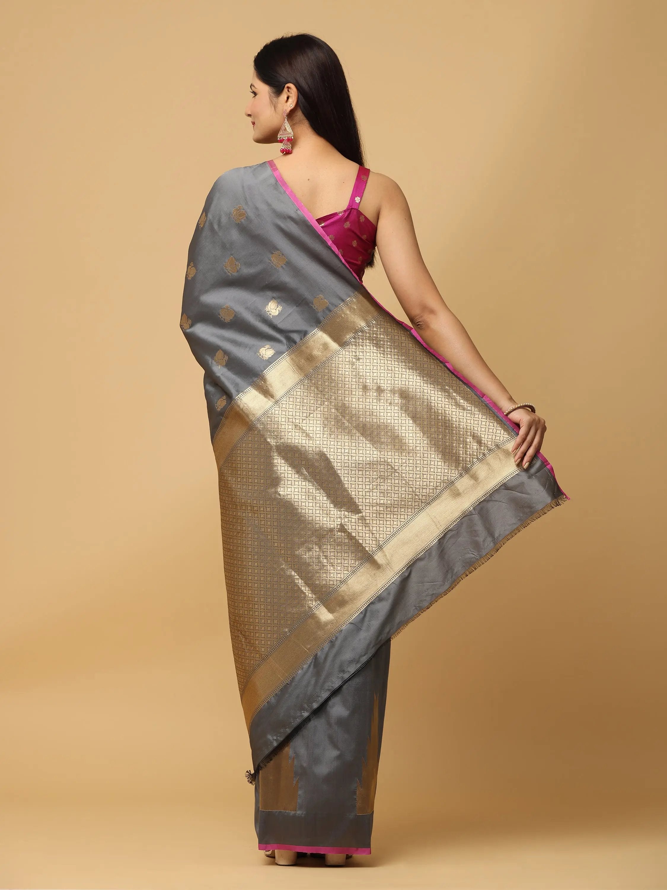 Pure Banarasi Katan Silk Kanchi Zari Weaving Saree