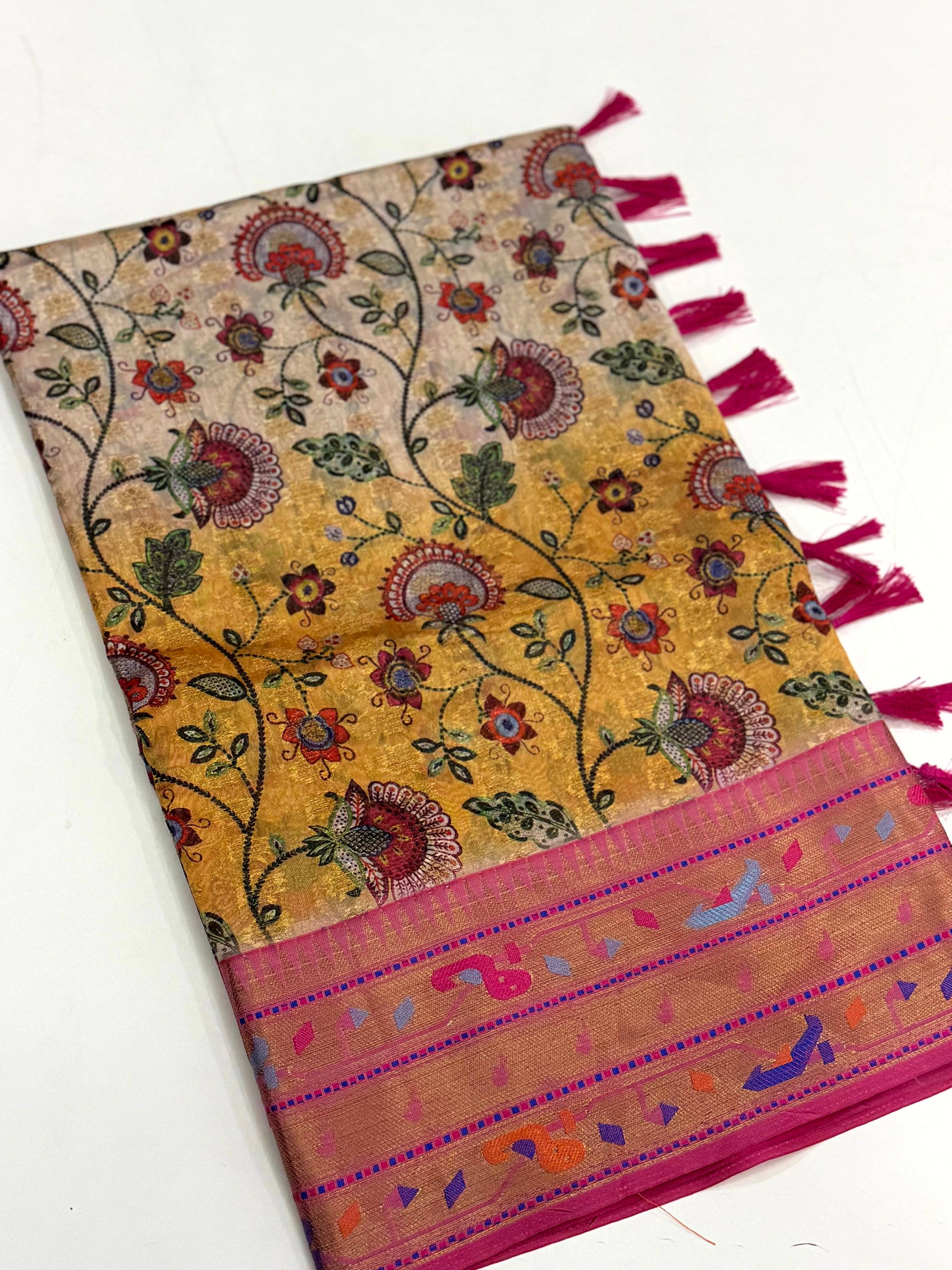 Radiance Kalamkari Printed Tissue Saree