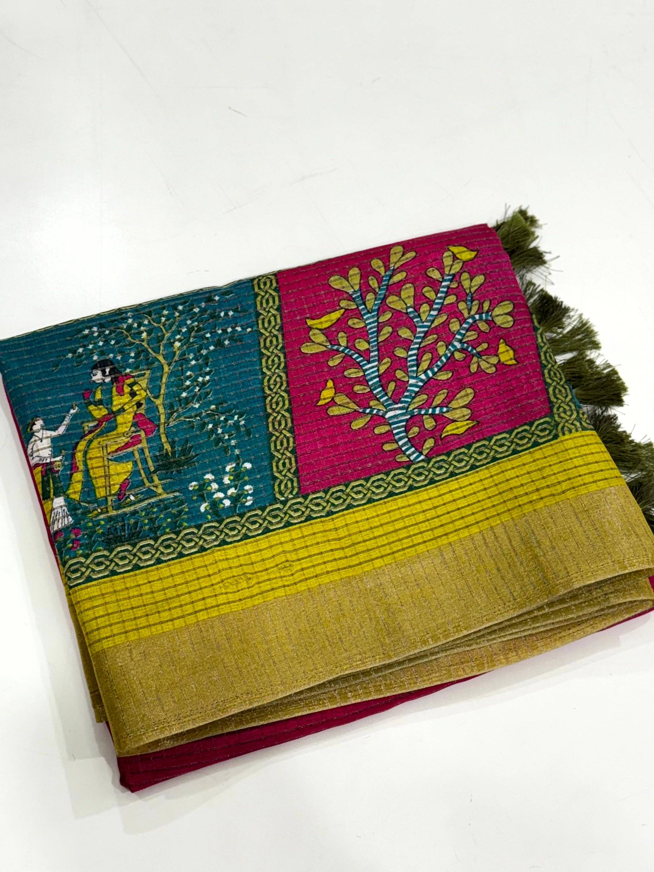 Magenta Pure Viscose Kalalmkari Print Saree