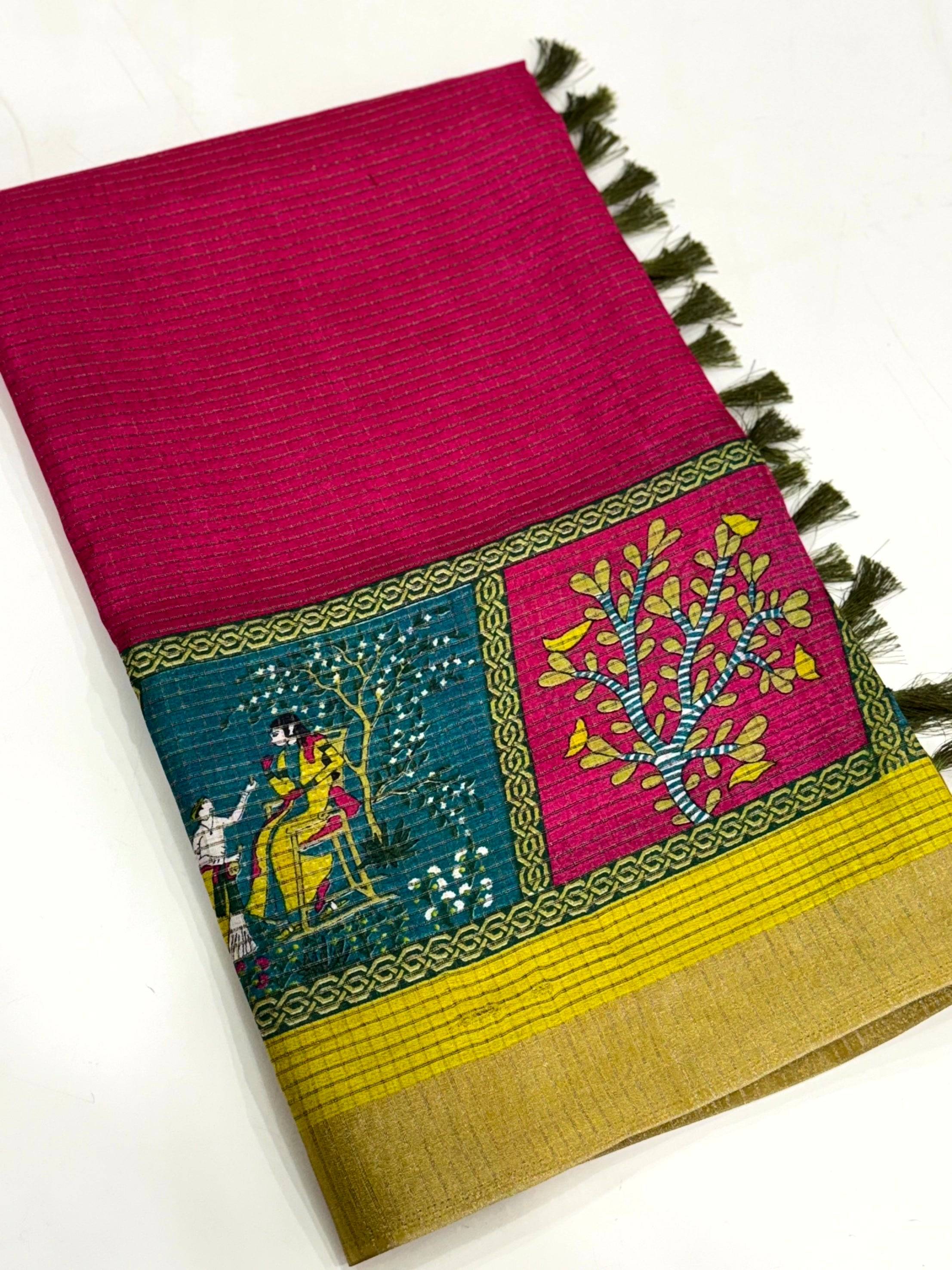 Magenta Pure Viscose Kalalmkari Print Saree