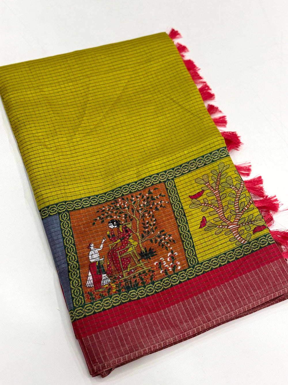 Olive Pure Viscose Kalalmkari Print Saree