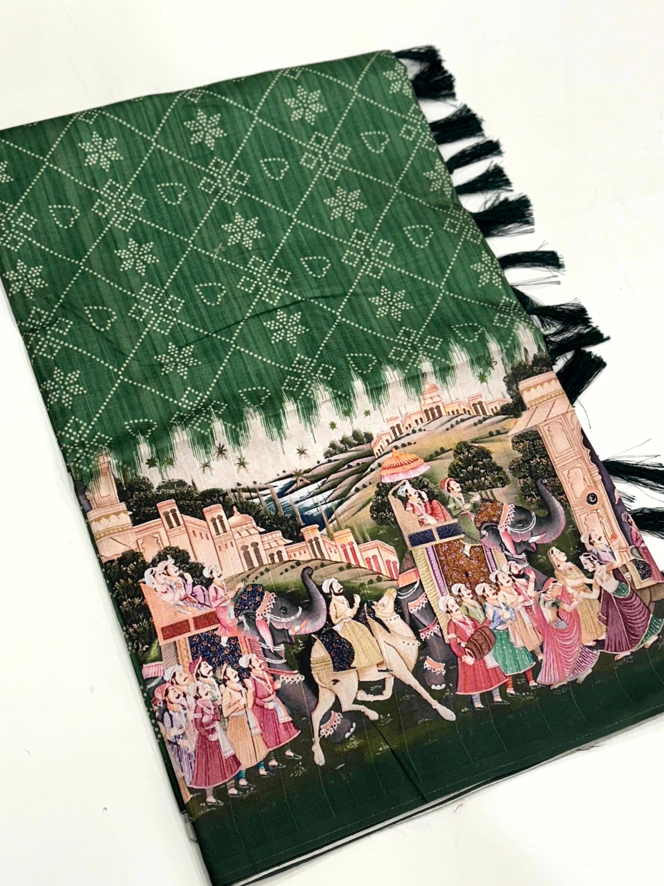 Green Kalamkari Digital Printed Saree