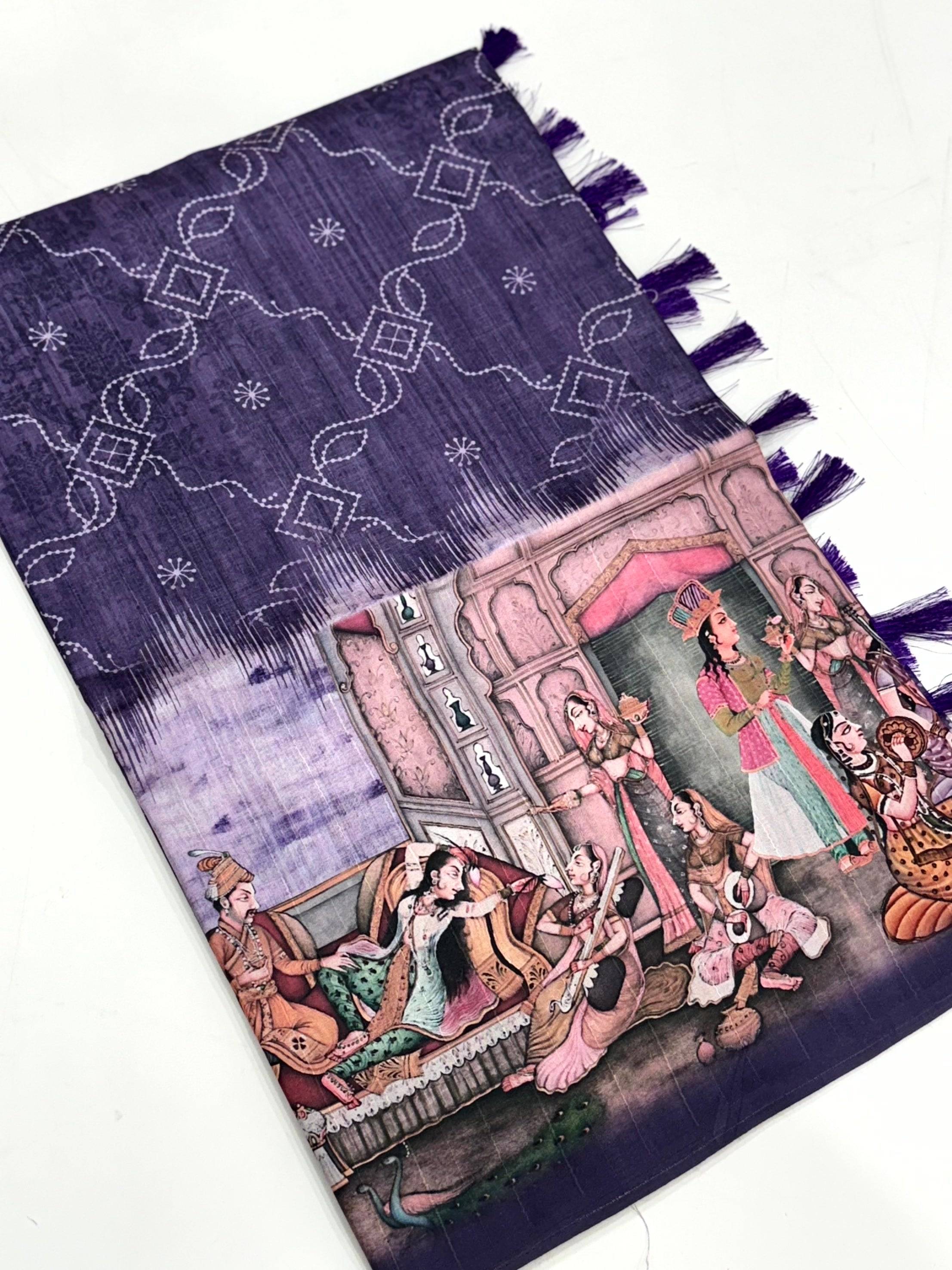 Purple Kalamkari Digital Printed Saree