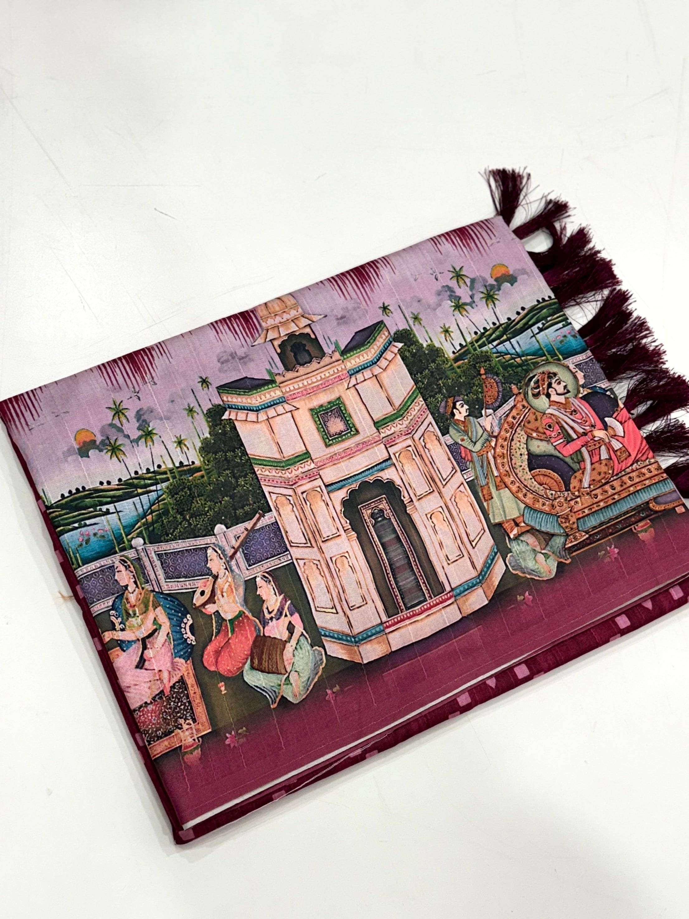Magenta Kalamkari Digital Printed Saree