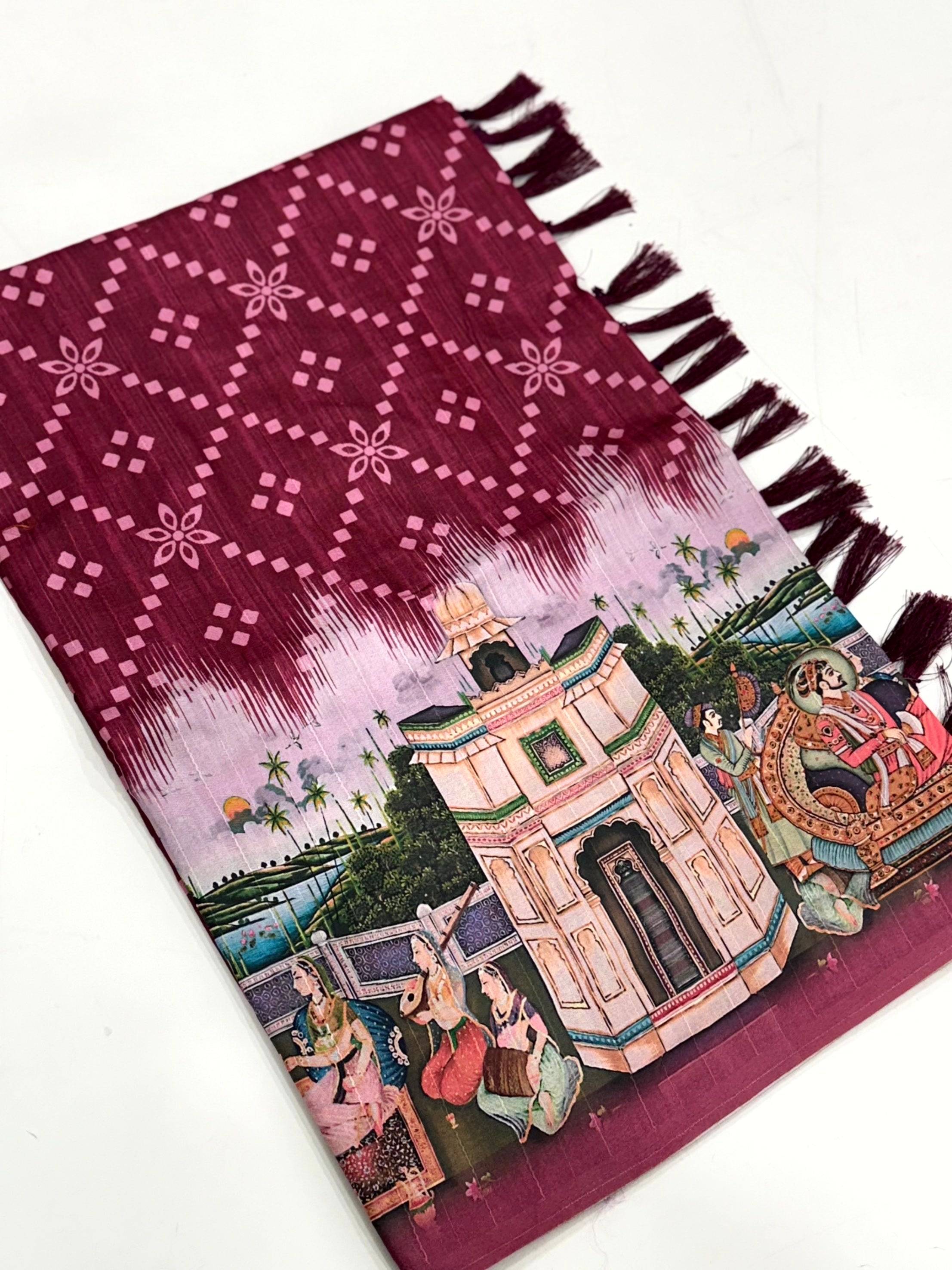 Magenta Kalamkari Digital Printed Saree