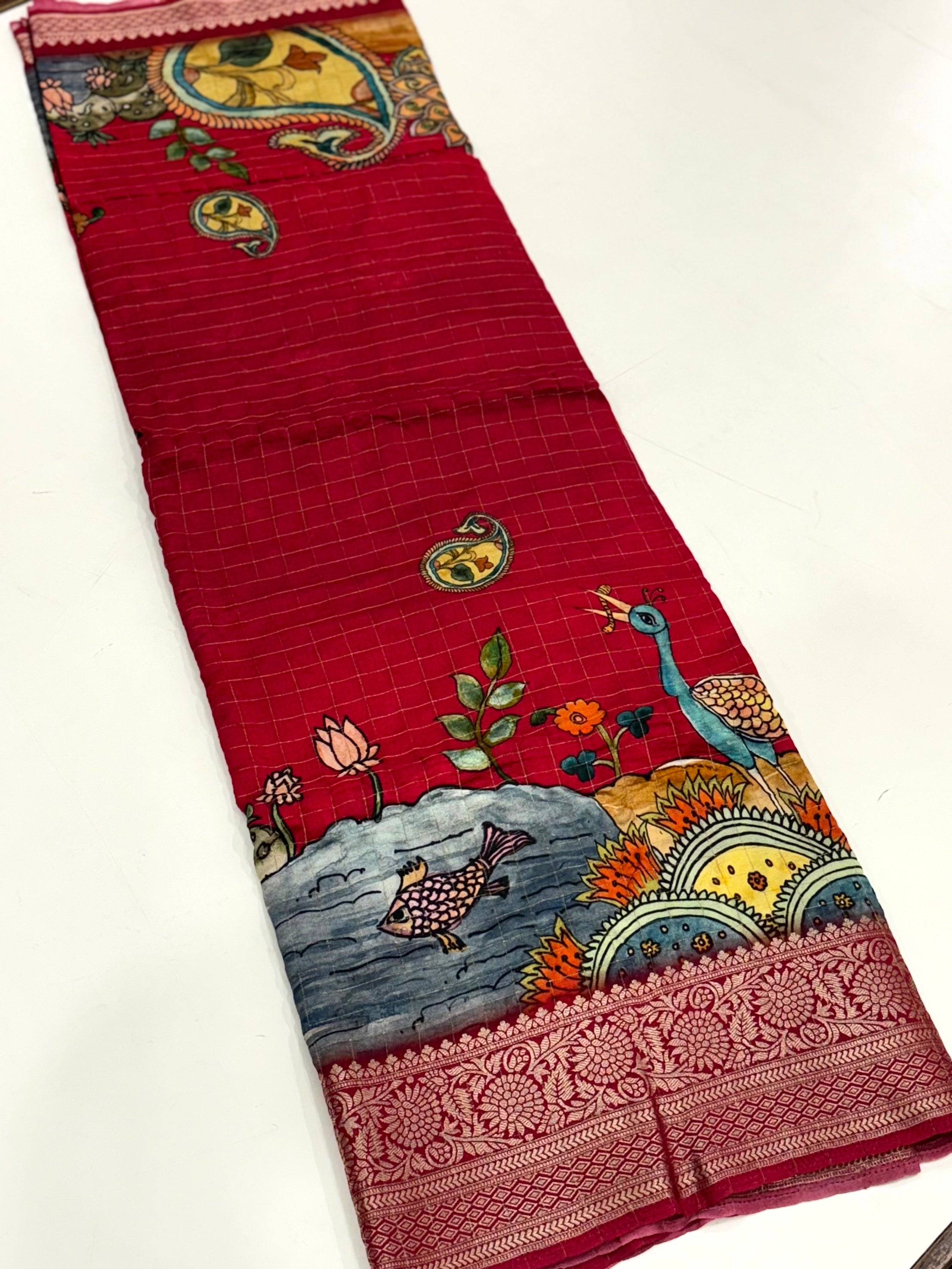 Maroon Pure Viscose Kalalmkari Print Saree