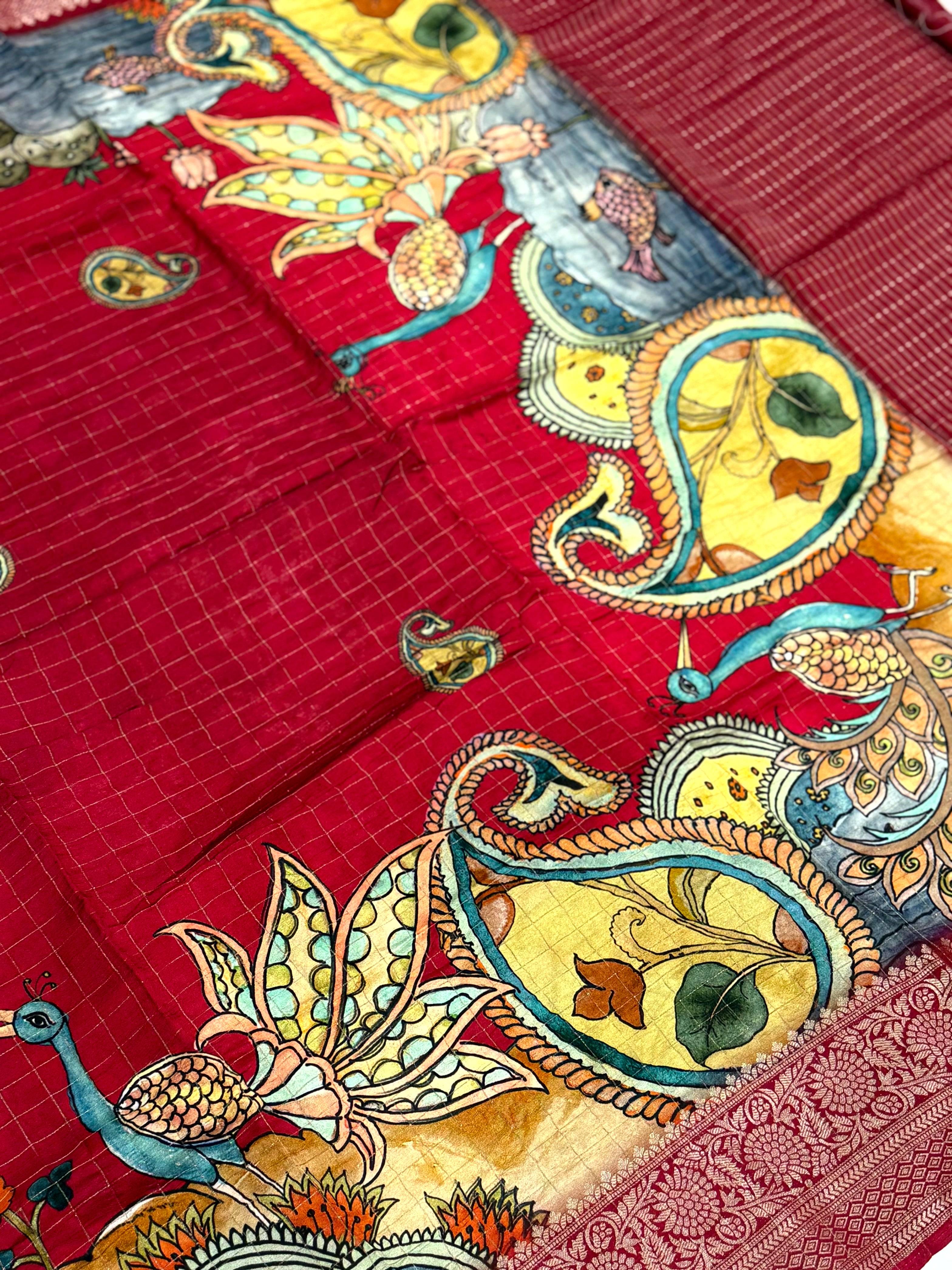 Maroon Pure Viscose Kalalmkari Print Saree
