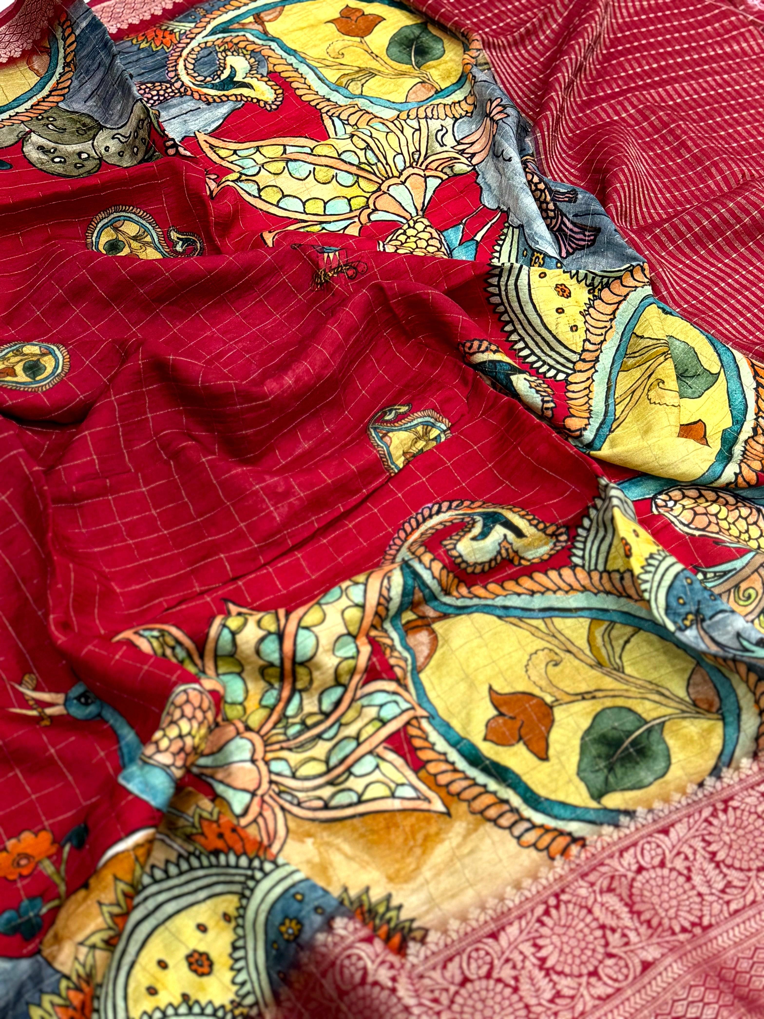 Maroon Pure Viscose Kalalmkari Print Saree