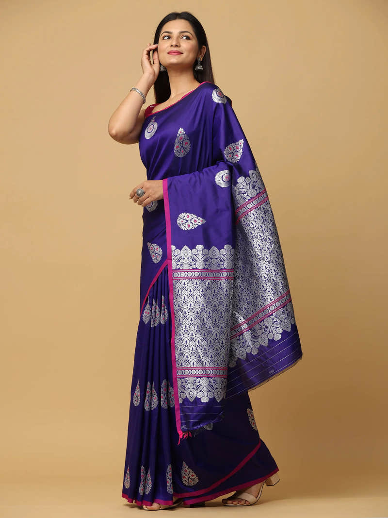 Purple Colour Banarasi Soft Silk Kanchi Zari Weaving Saree