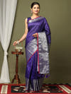 Purple Soft Silk Zari Weave Saree with Silver Peacock Pallu