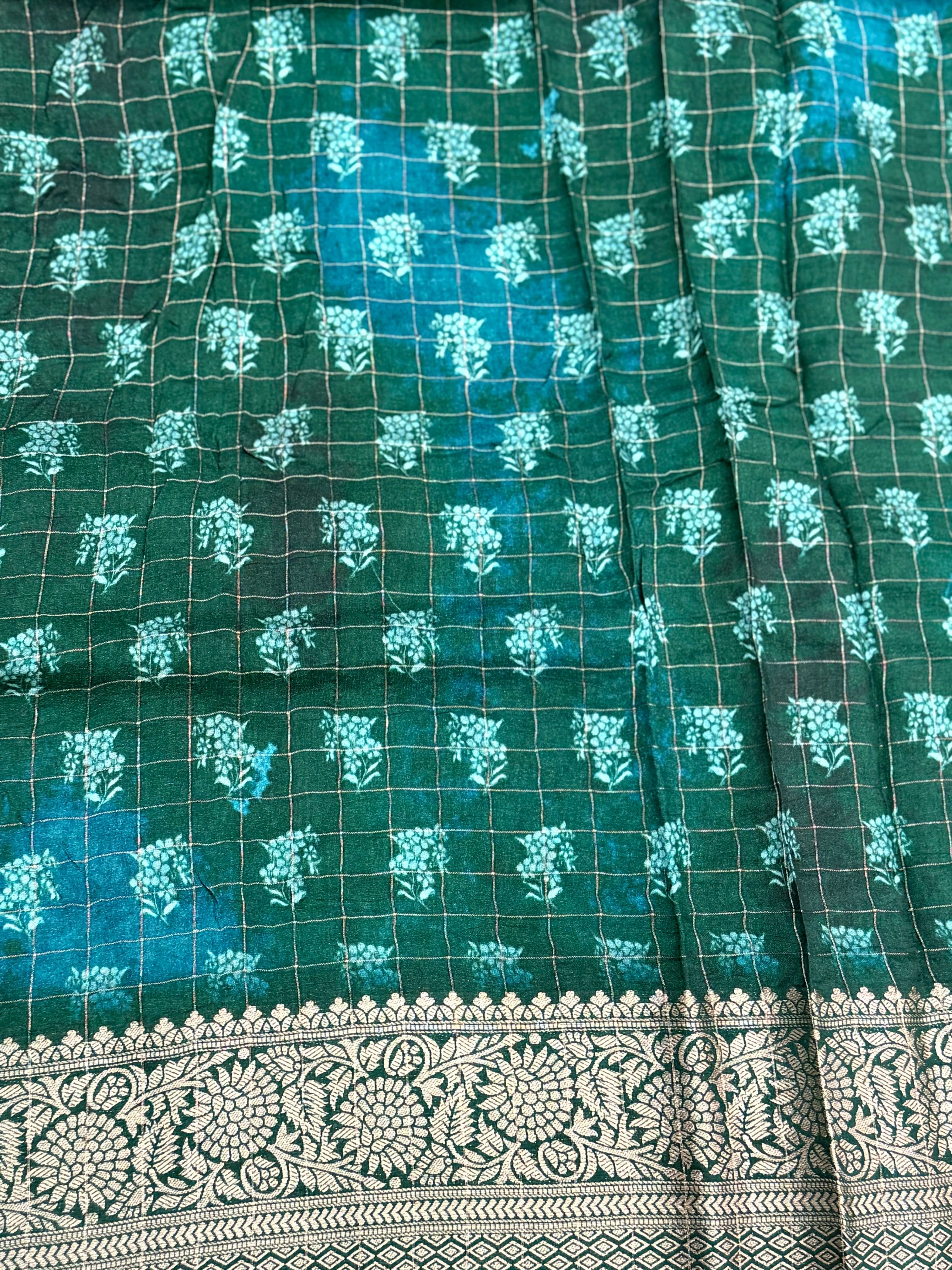 Teal Pure Viscose Kalalmkari Print Saree