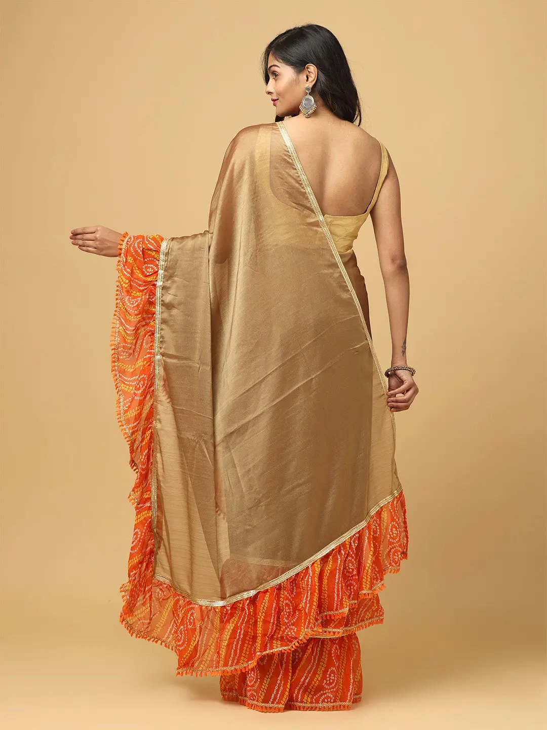 Soft Georgette Bandhej Print Ruffle Party Wear Saree