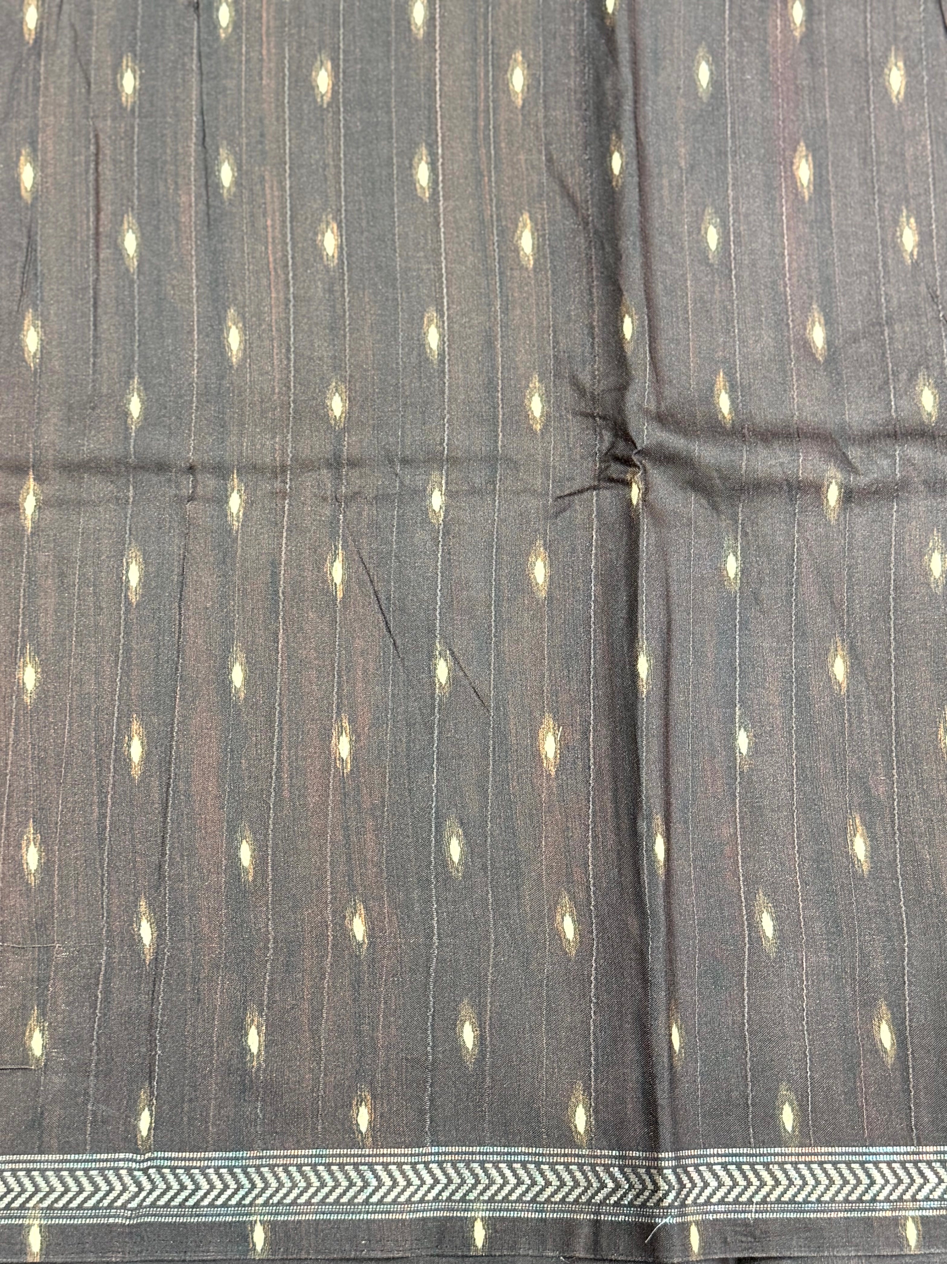 Block Printed Coffee Brown Ghicha Silk Saree
