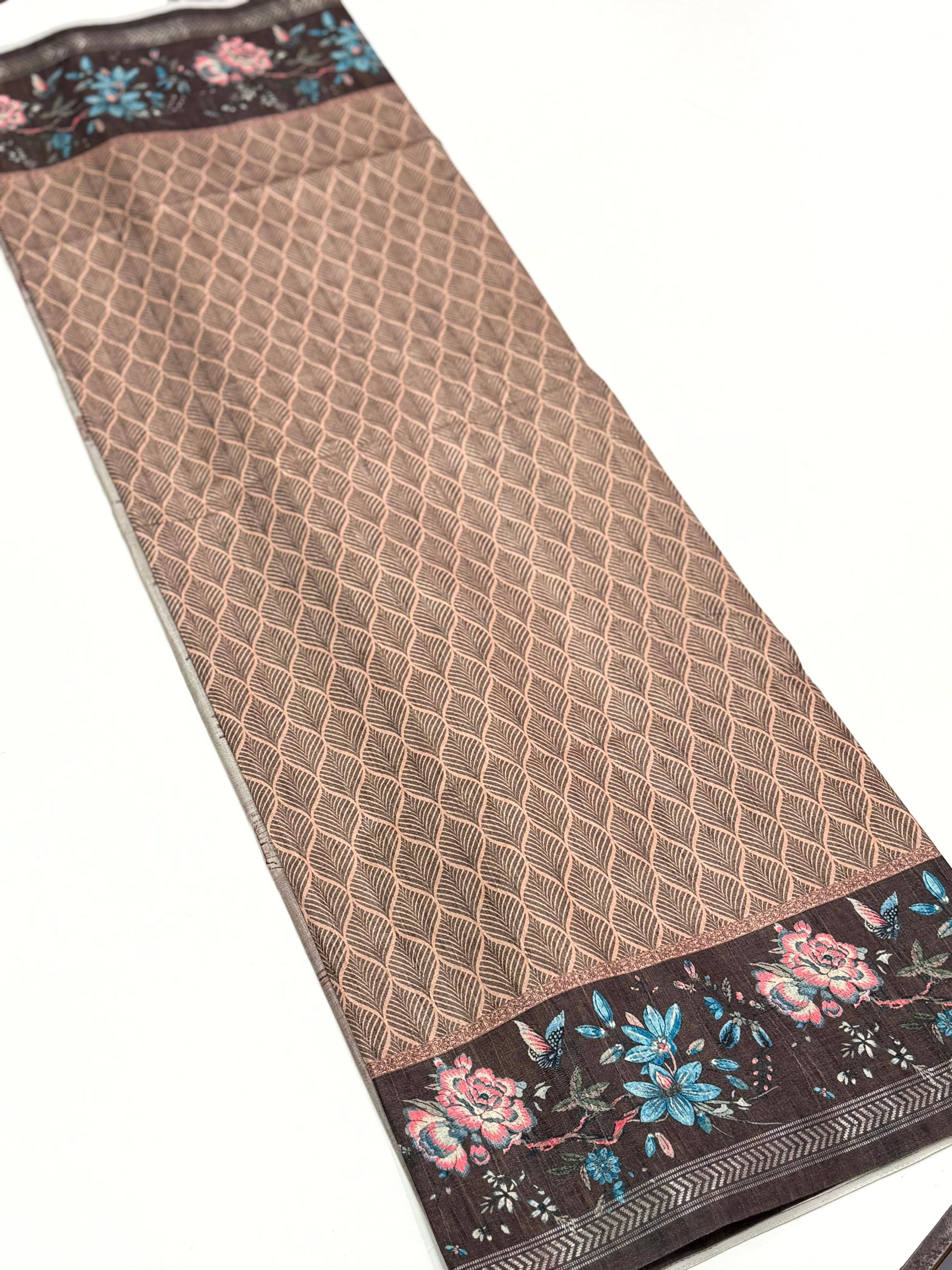 Coffee Brown Geometric Ghicha Silk Saree
