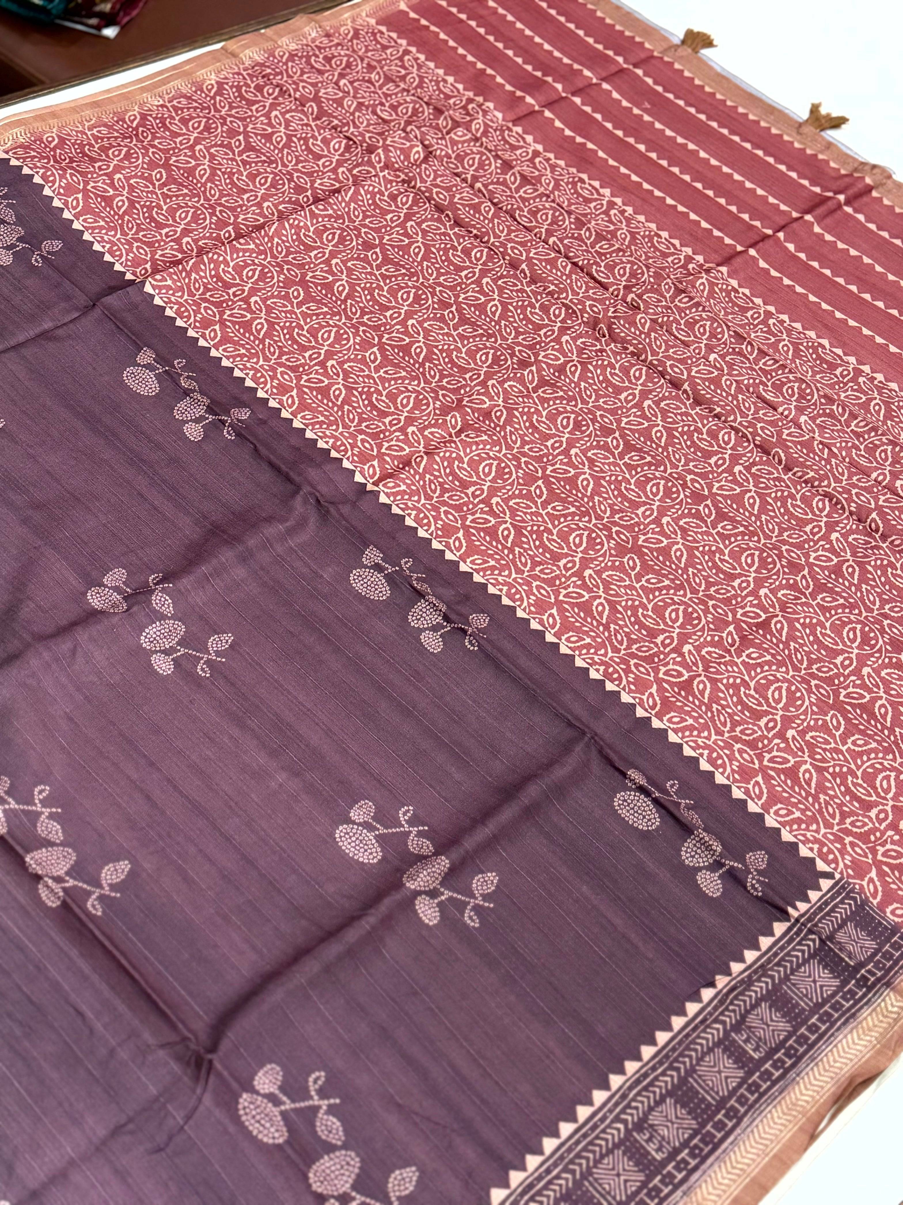 Tussar Ghicha Silk Bandhani Print Saree