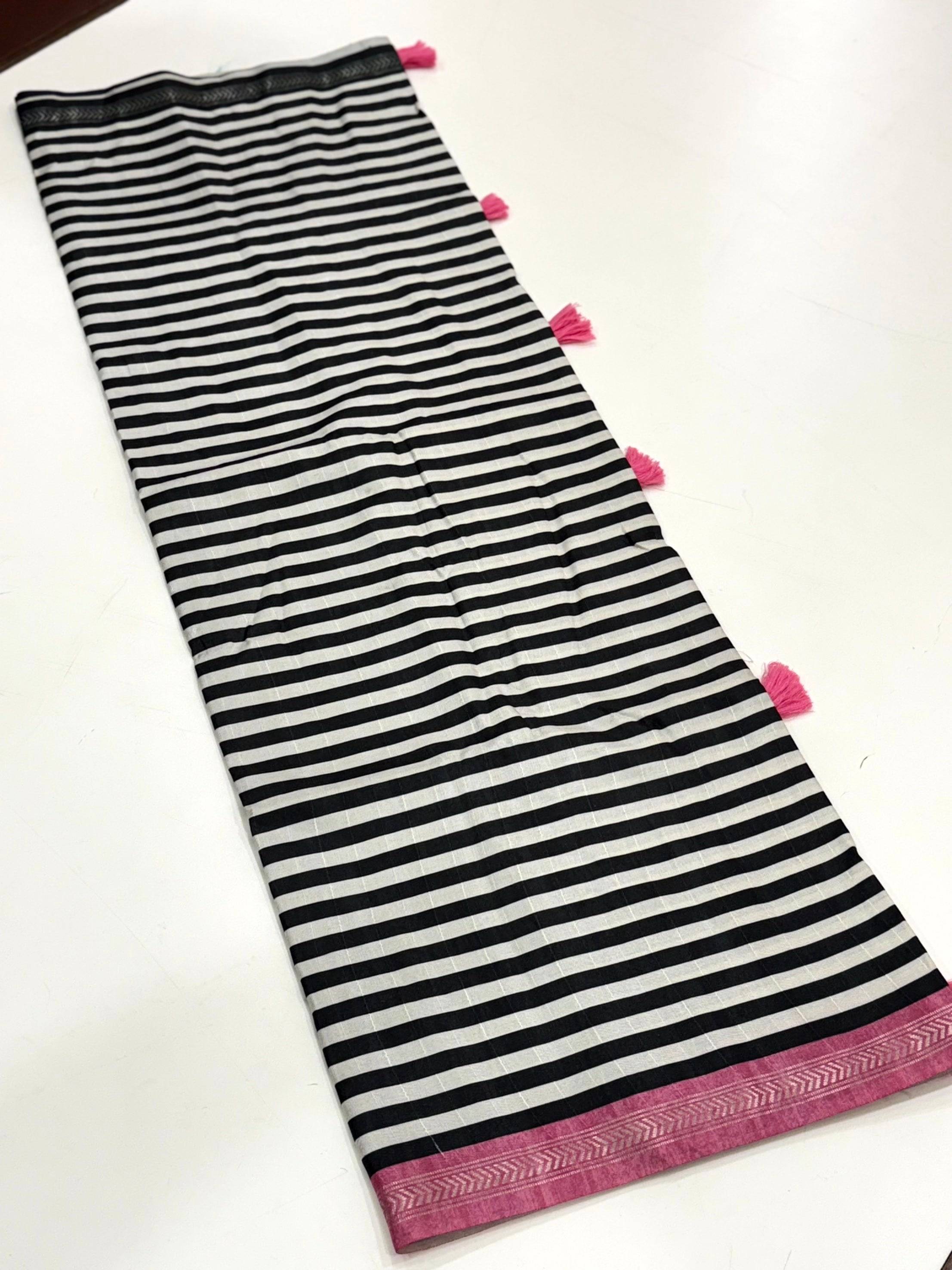 Tussar Ghicha Silk Striped Printed Saree