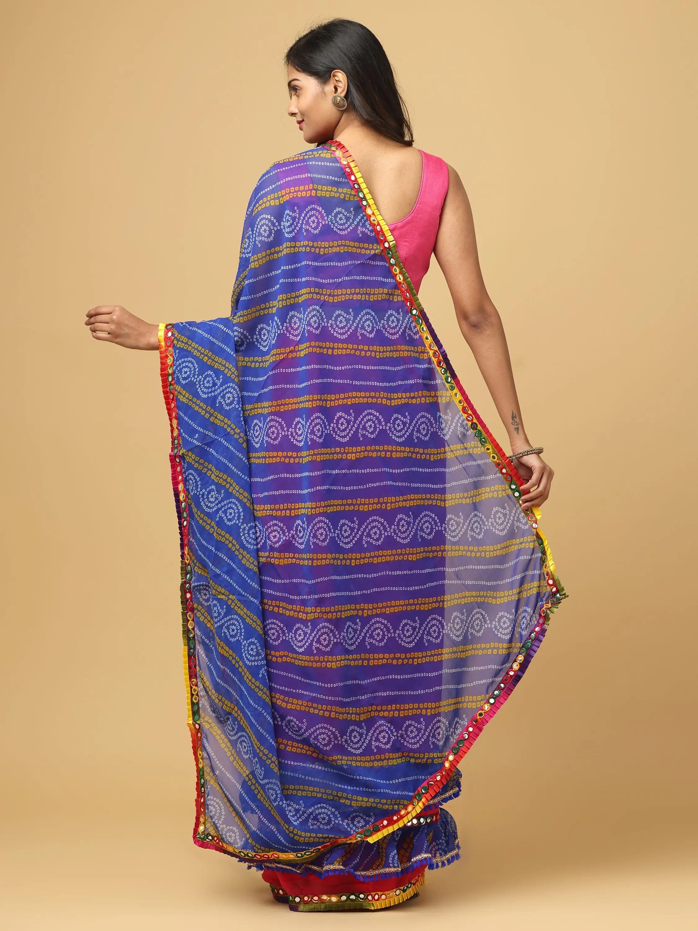 Soft Georgette Bandhej Print Ruffle Party Wear Saree