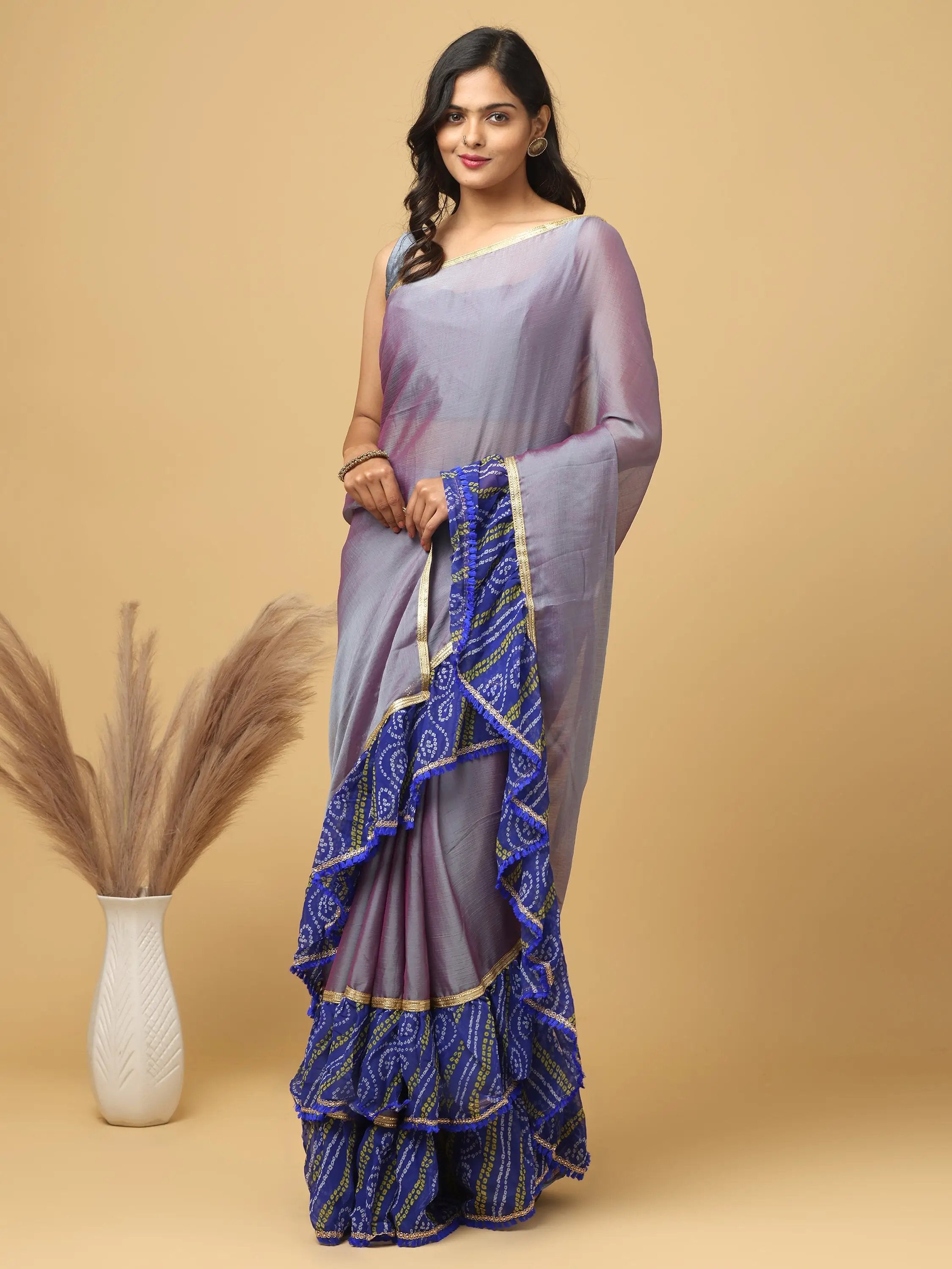 Soft Georgette Bandhej Print Ruffle Party Wear Saree