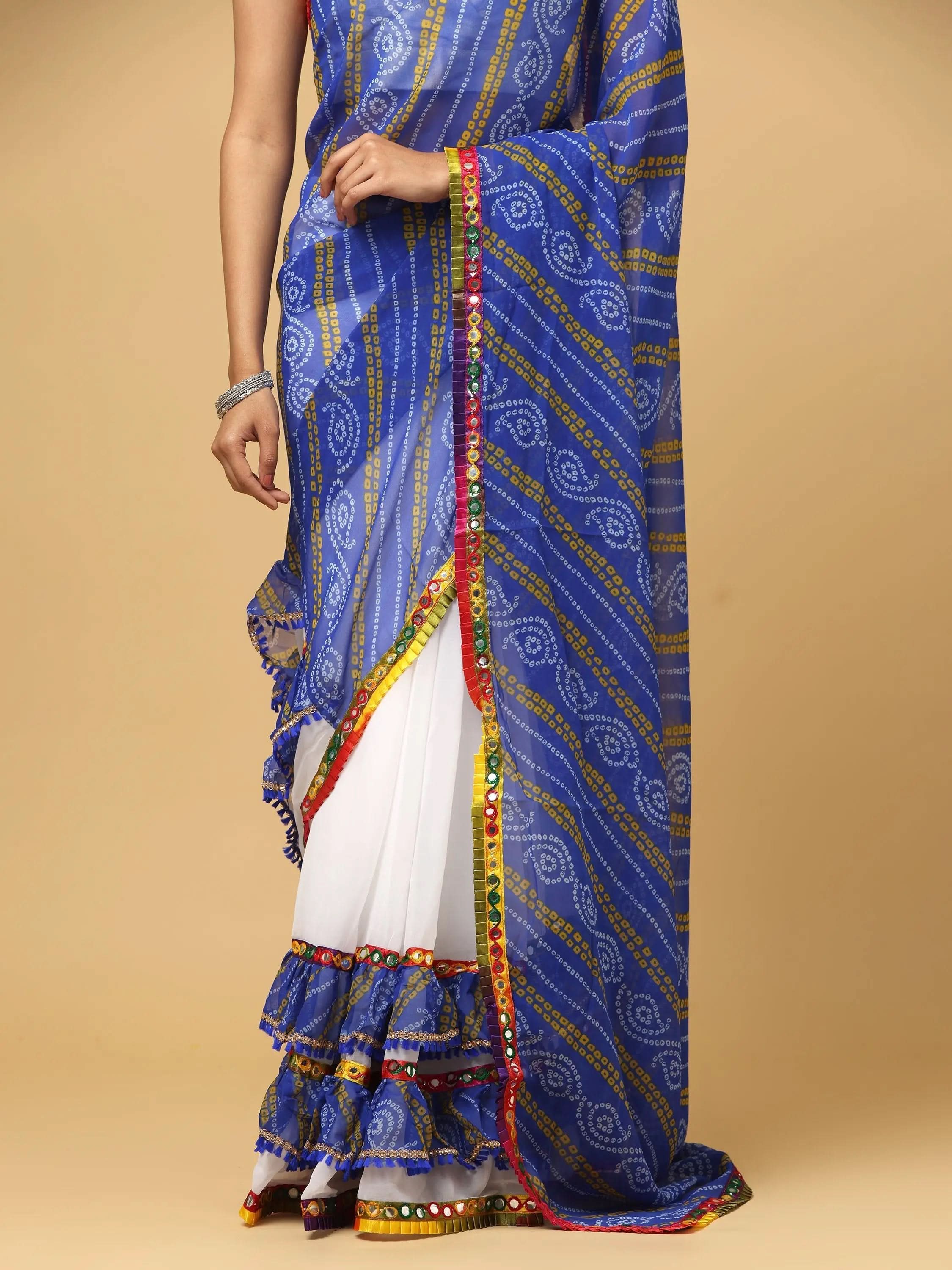 Soft Georgette Bandhej Print Ruffle Party Wear Saree