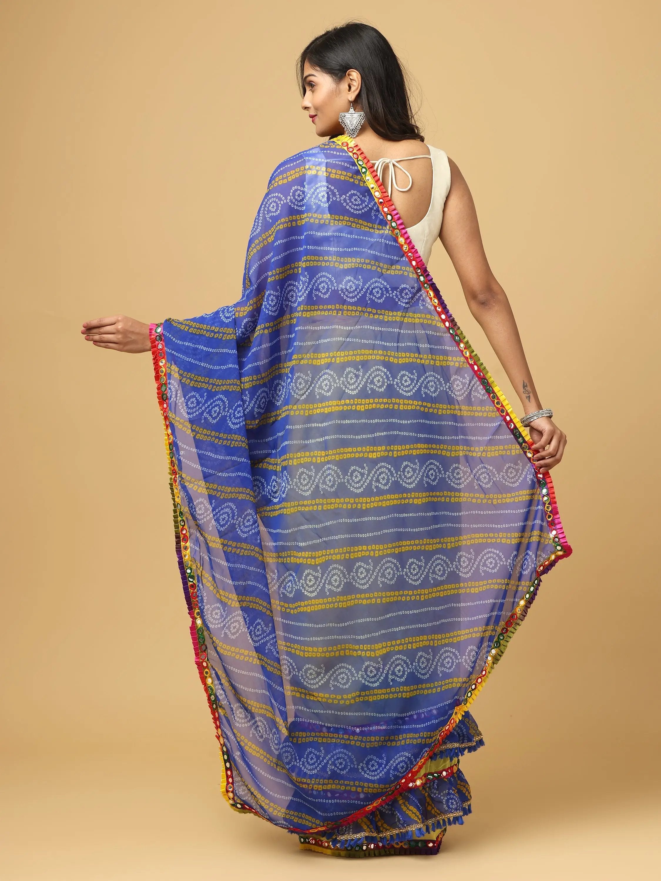 Soft Georgette Bandhej Print Ruffle Party Wear Saree