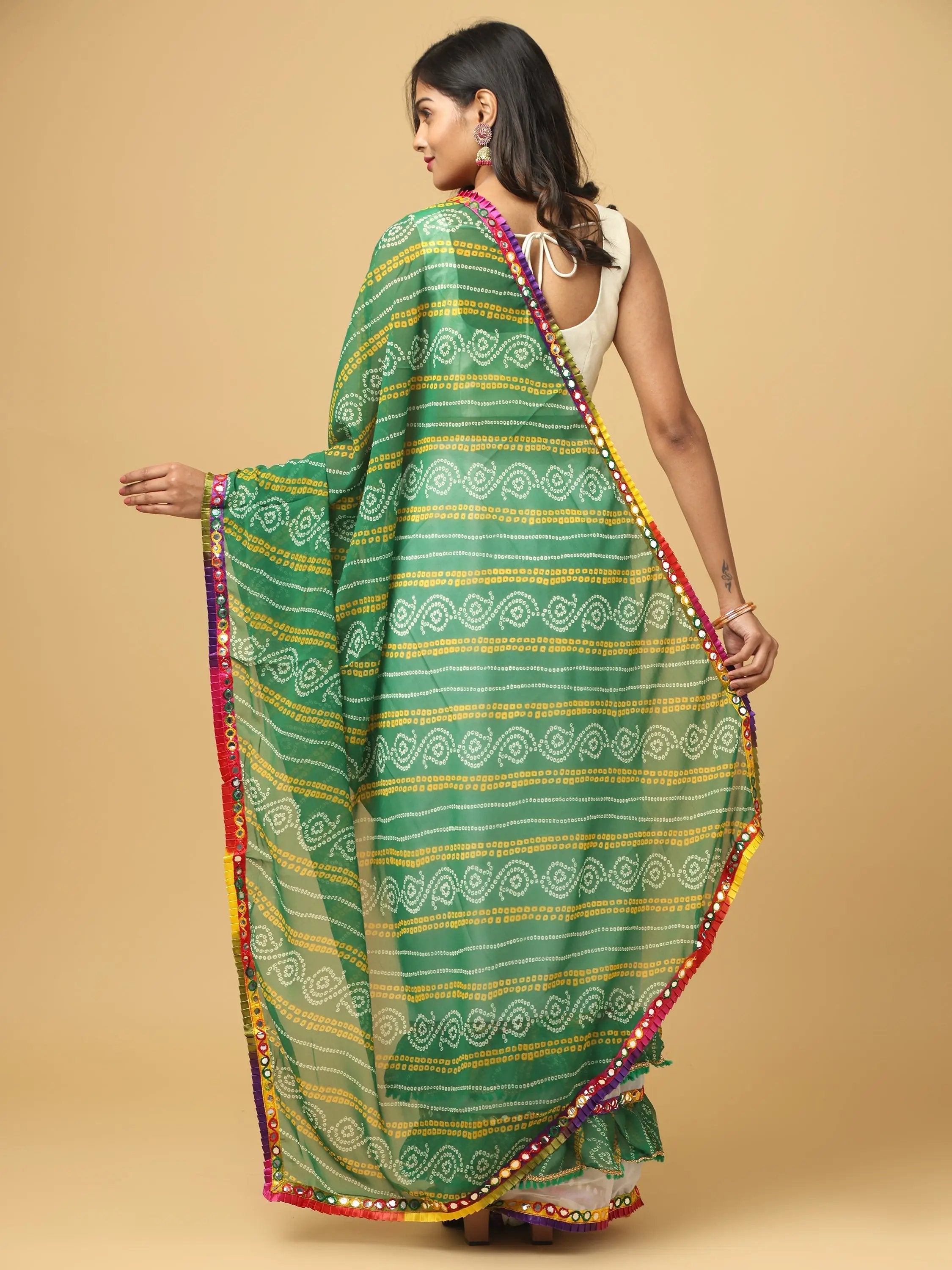 Soft Georgette Bandhej Print Ruffle Party Wear Saree